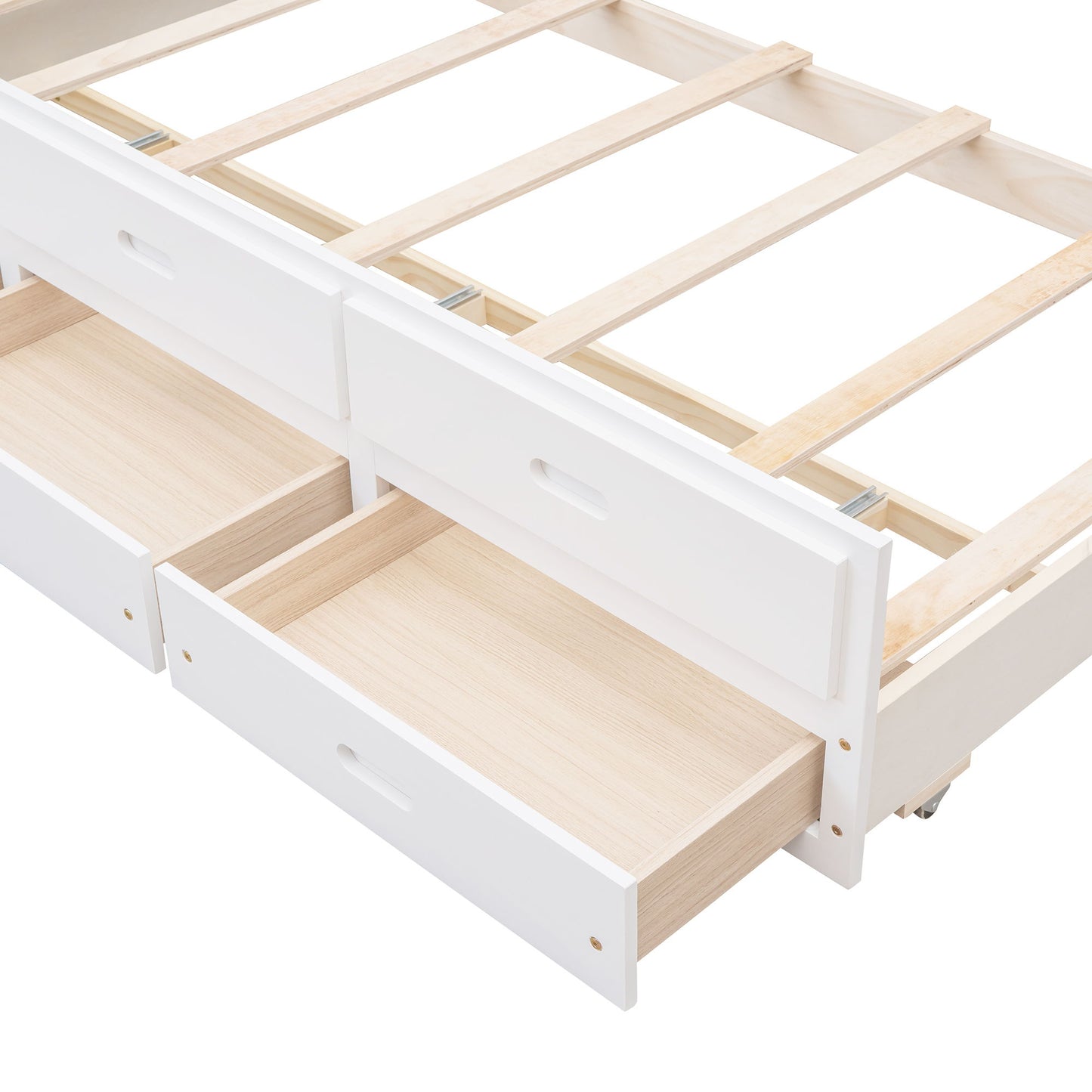 Twin Over Full Bunk Bed With Twin Size Trundle, With Drawers For Bedroom - White