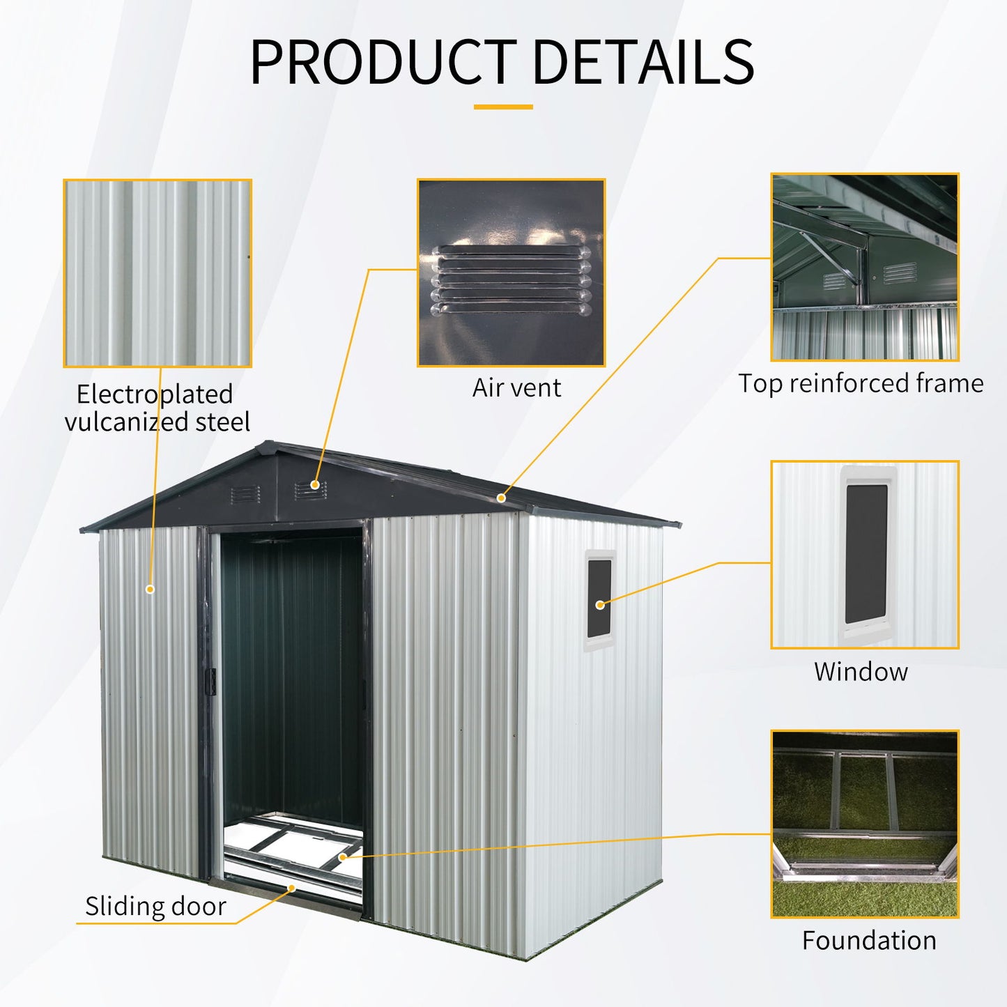 8Ft X 4Ft Outdoor Metal Storage Shed With Window And Metal Foundation For Backyard, Patio, Lawn - White / Black