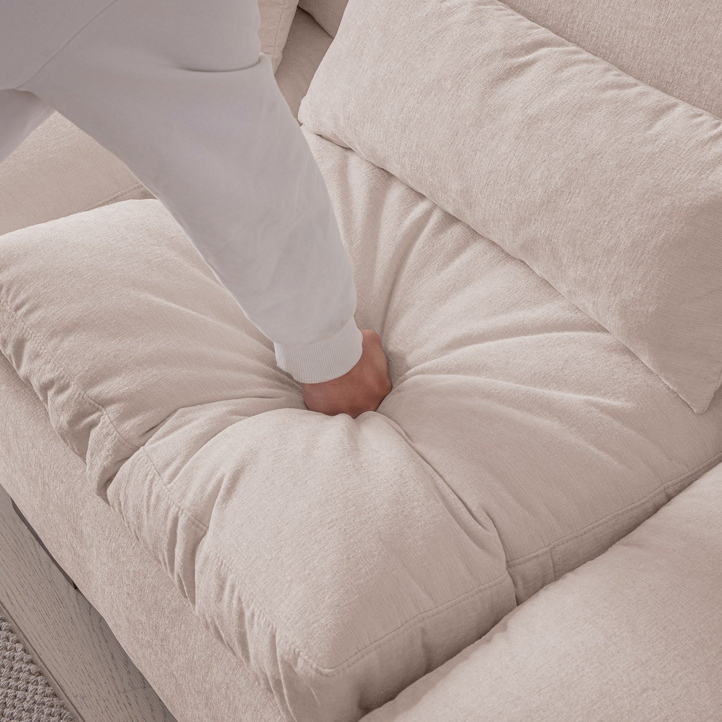 Modern Modular L Shaped Chenille Sofa Couch Reversible Ottoman With Storage Removable And Washable Cushions Sofa With USB Ports & Cup Holder For Living Room - Beige