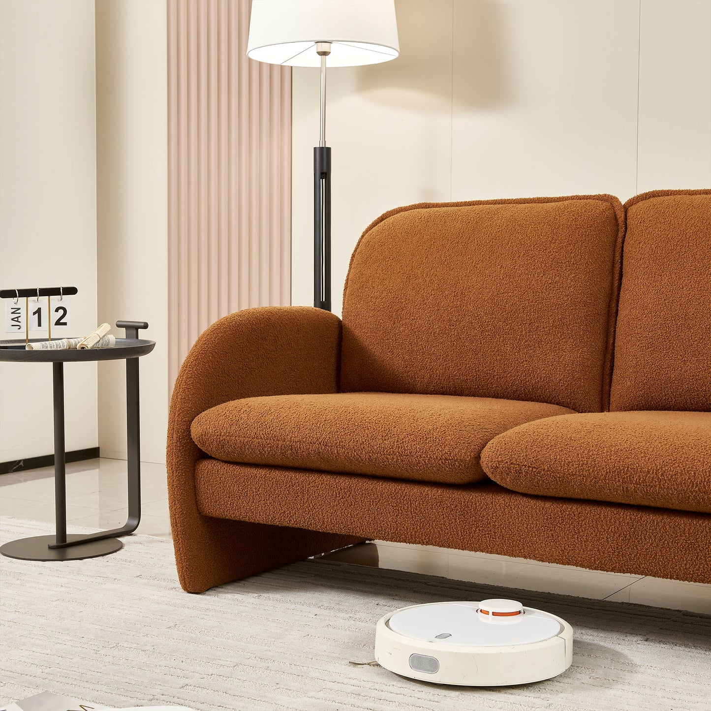 Loveseat Sofa Small Couch For Living Room, Sherpa Fabric Upholstered Loveseat Sofa Couch, Small Loveseat Sofa For Apartment, Bedroom - Orange
