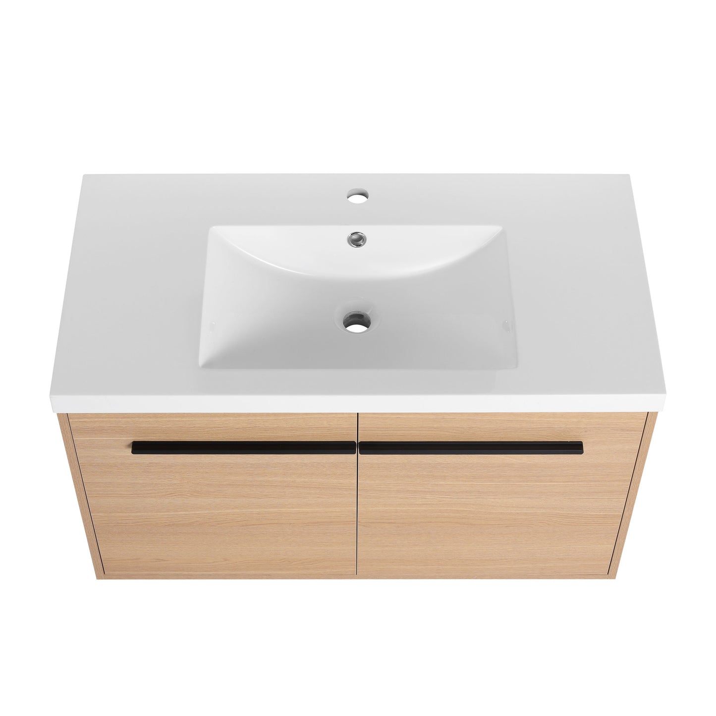 Bathroom Vanity With Resin Countertop Sink, 2 Doors Cabinet Set - Oak