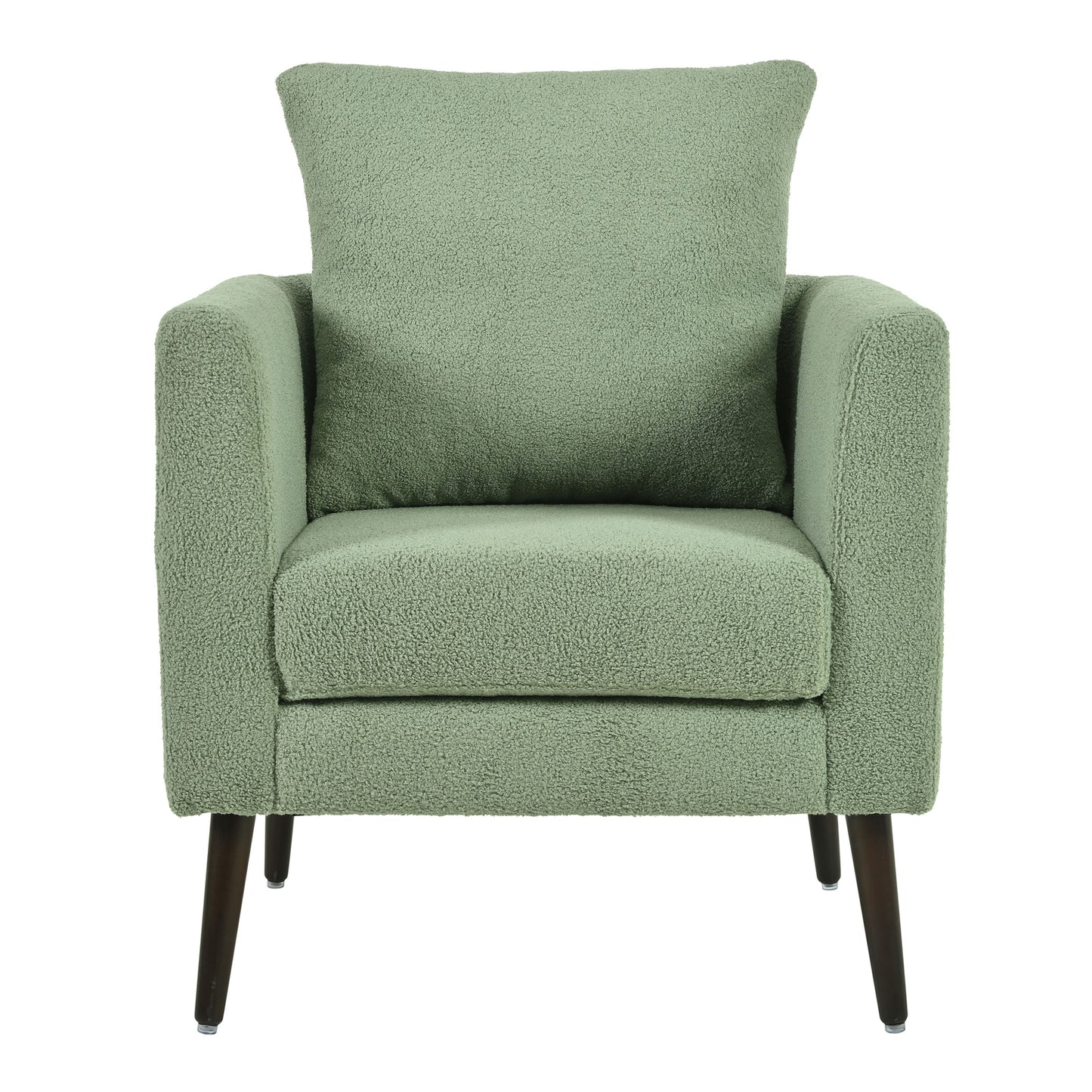 Modern Accent Chair, Upholstered Armchair For Living Room, Mid Century Fabric Lounge Chair With Pillow, Comfortable Reading Chair With Wood Legs For Living Room, Reception Room - Light Green