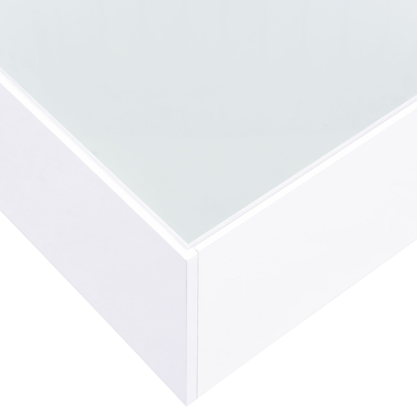 Square High Glossy Coffee Table With 16 Color Led Strip Lights, Modern Center Table With 5Mm Frosted Tempered Glass Top For Living Room - White