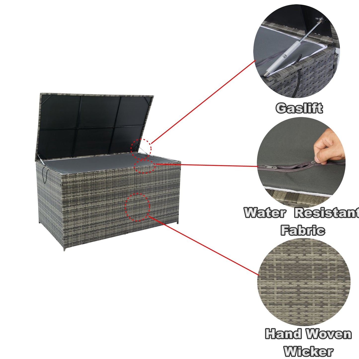Outdoor Storage Box, 200 Gallon Wicker Patio Deck Boxes With Lid, Outdoor Cushion Storage For Kids Toys, Pillows, Towel - Gray
