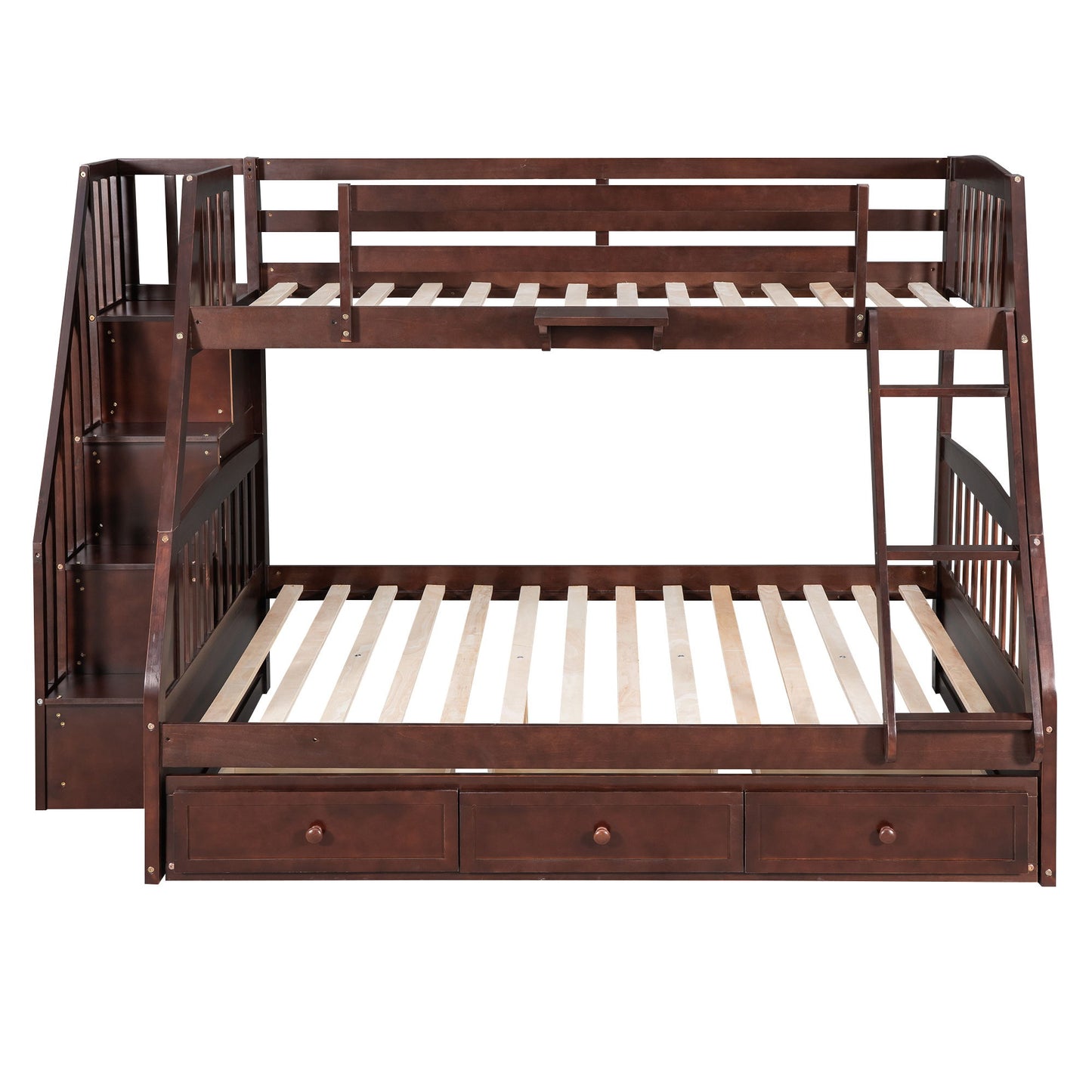 Twin Over Full Bunk Bed With Drawers, Ladder And Storage Staircase - Espresso