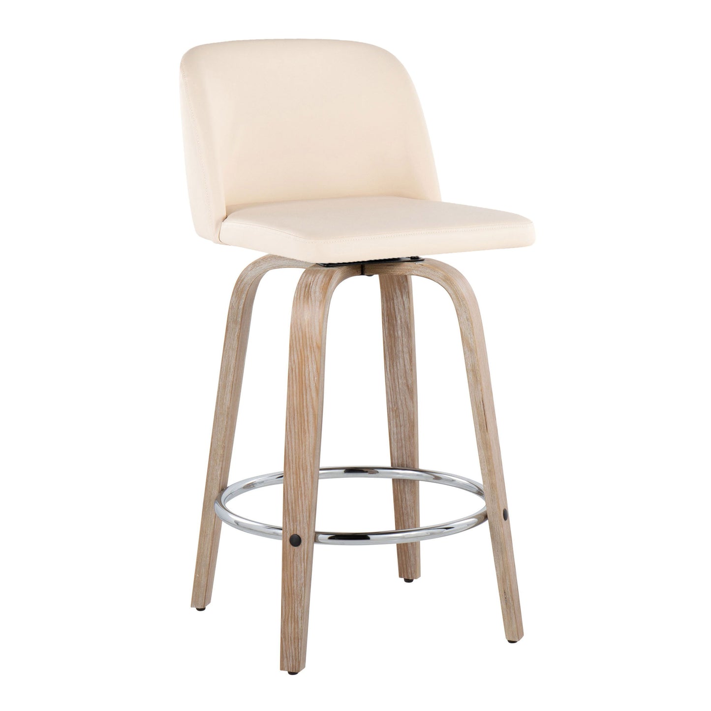 Toriano - Contemporary Fixed Height Counter Stool With Swivel With Round Footrest (Set of 2) - Whitewashed / Cream