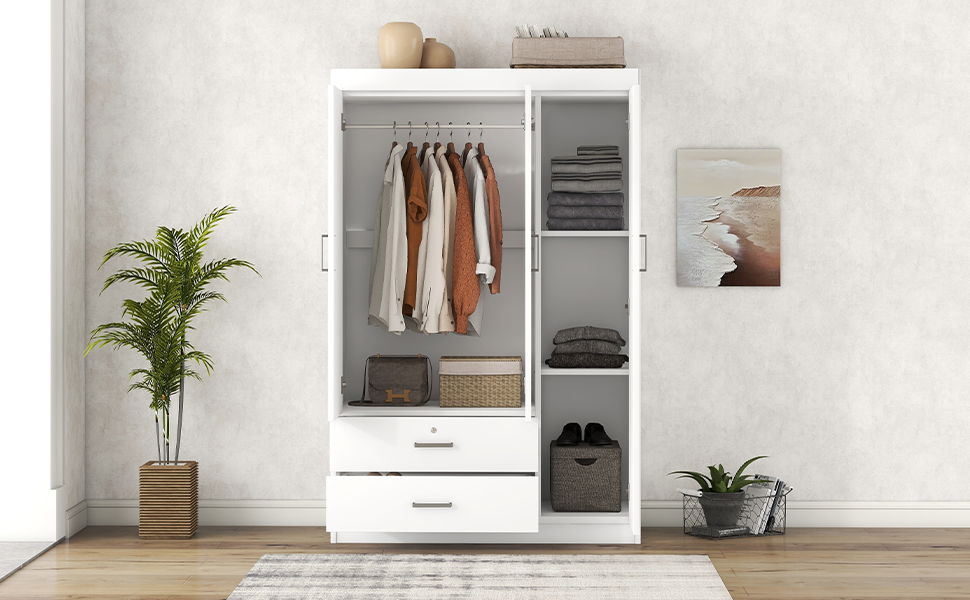 3 Door Wardrobe With 2 Drawers - White