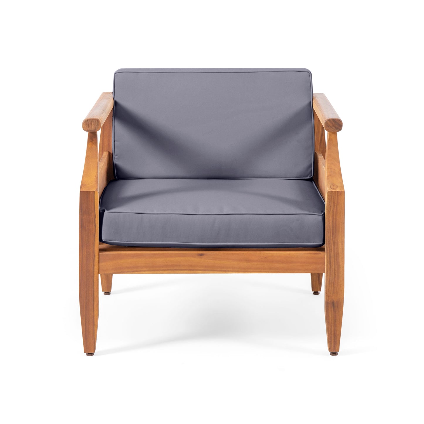 Outdoor Club Chair With Recessed Arms And Cushions - Dark Gray / Teak