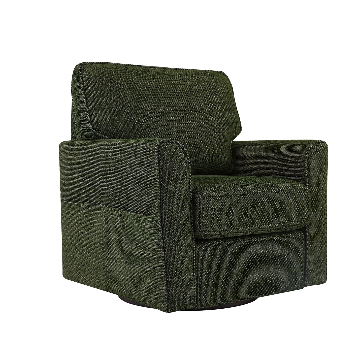 360ÔøΩÔøΩ Swivel Chair Accent Barrel Armchair With Side Pockets, Chenille Upholstery, Compact Size - Green