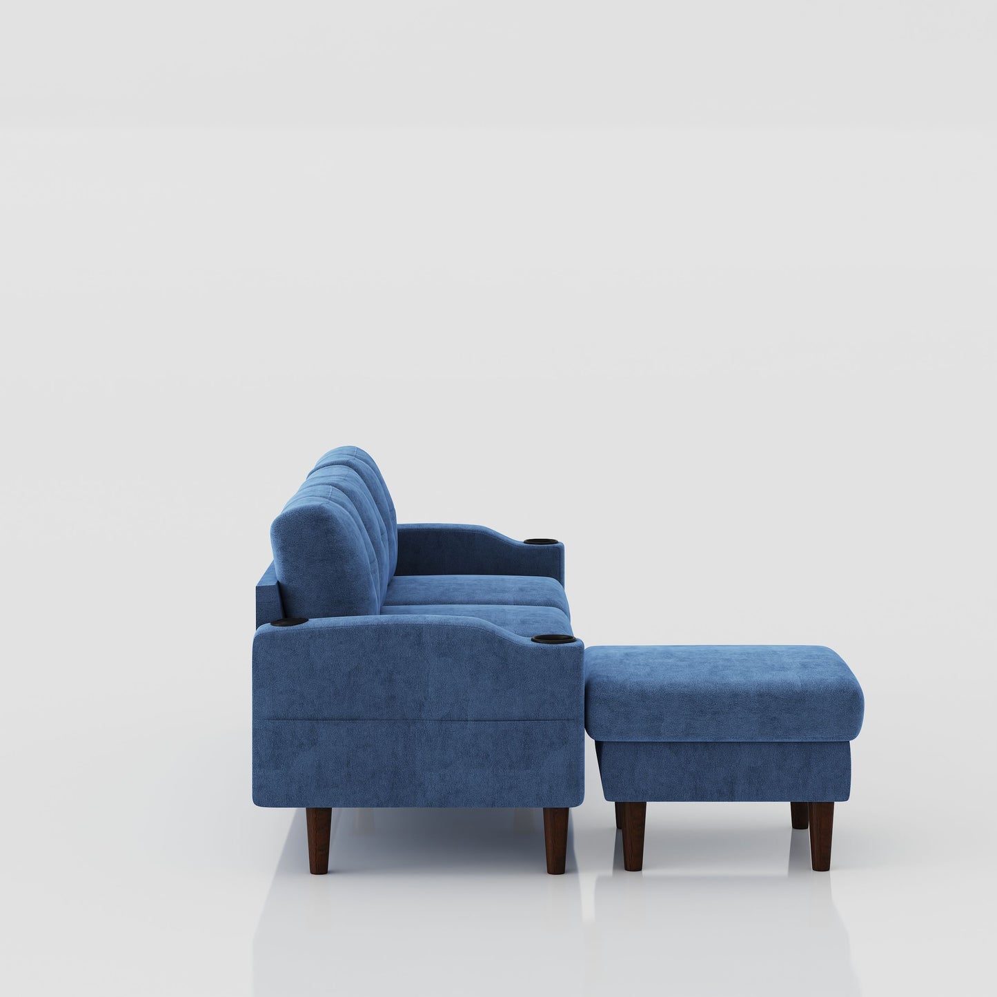 Convertible Combination Sofa, Sofa L Shaped, Sofa With Storage Cabinet Footstool, Living Room Sofa, Living Room 3 Seater Combination Sofa - Navy Blue