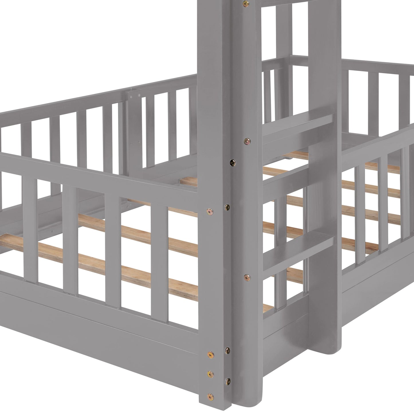 Twin Over Twin Classic Bunk Bed & Slide And Ladder - Gray