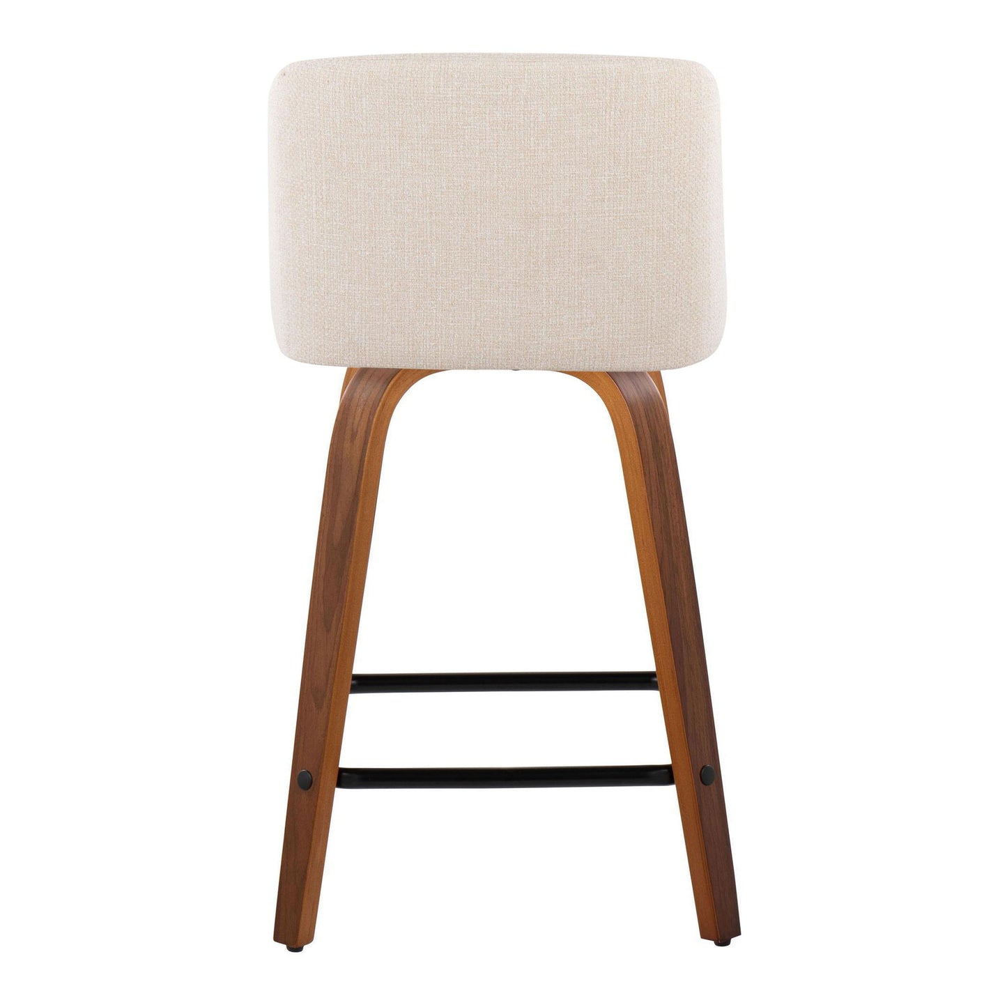 Toriano - Mid-Century Modern Fixed Height Counter Stool With Swivel & Square Footrest (Set of 2) - Walnut / Cream