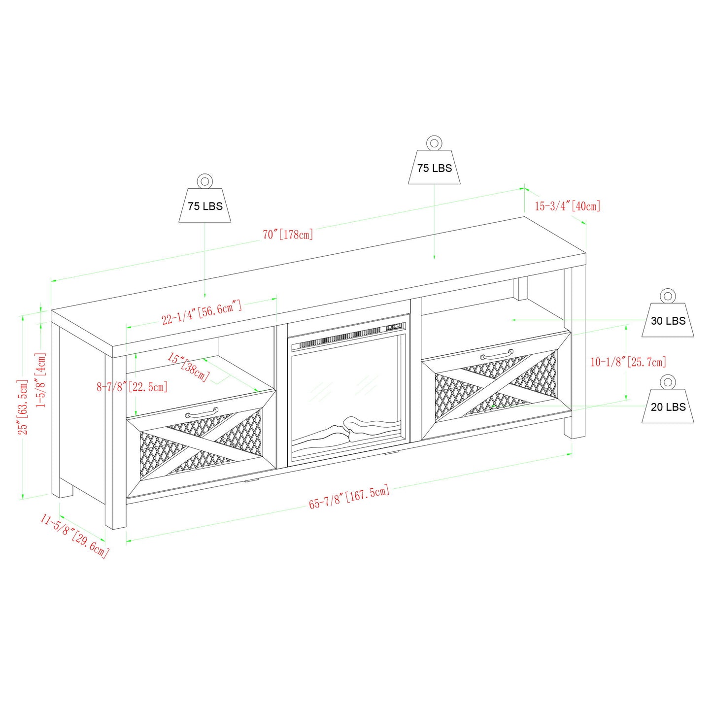 Industrial Farmhouse Metal Mesh Drop Down X Door 70" Fireplace TV Stand For 80" TVs - Gray Wash