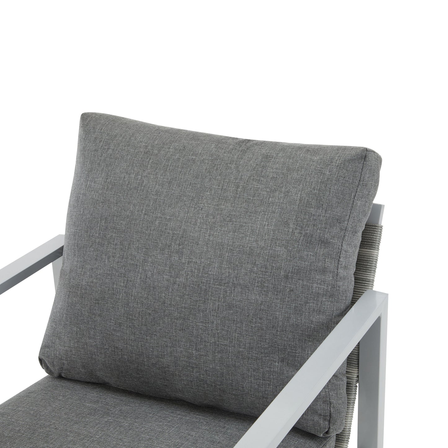 Aluminum Lounge Chair With Sleek Rope Accents, Comfortable Cushions, For Modern Indoor Outdoor Spaces - Gray / Silver / White