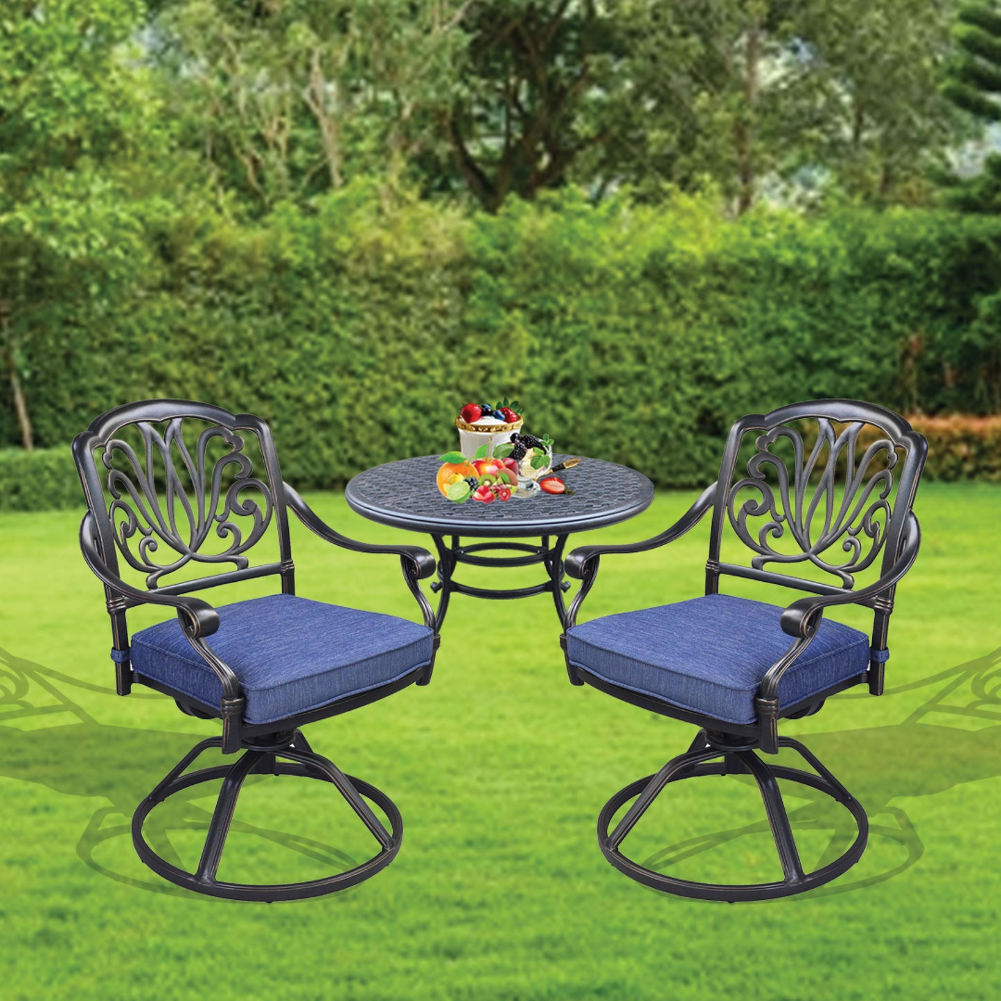 Patio Outdoor Aluminum Dining Swivel Rocker Chairs With Cushion (Set of 2) - Navy Blue