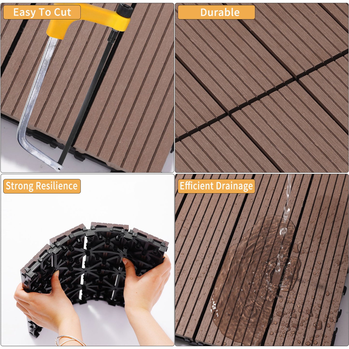 Wood Plastic Composite Deck Tiles (Set of 20), Sustainable Composite Decking Resist Rust, Water, Weather, Easy To Diy & Maintain, Ideal For Patios, Balconies, Rooftops - Coffee
