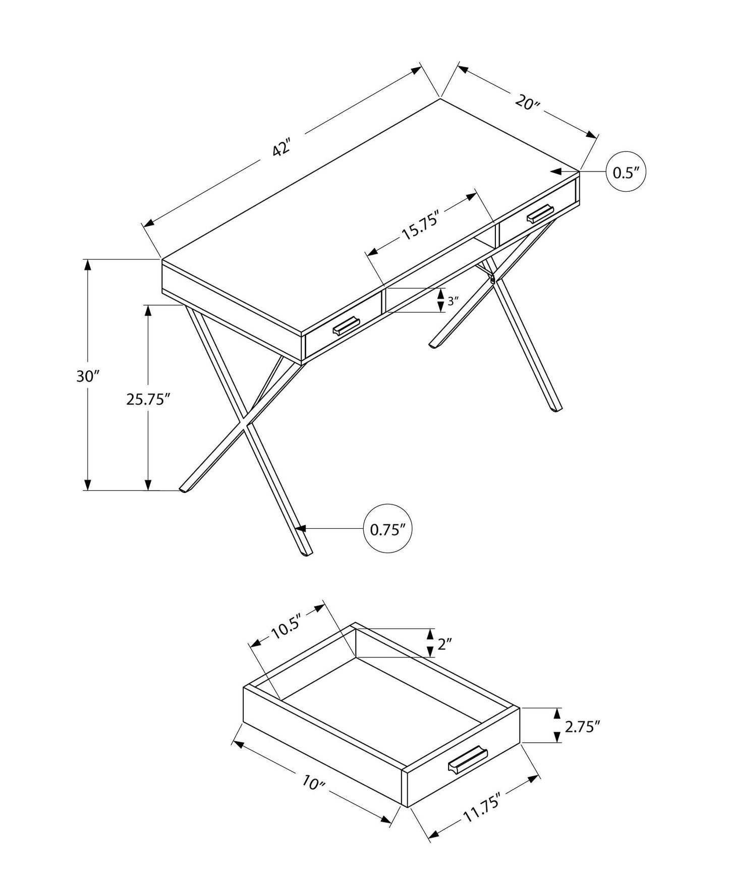 Computer Desk, Home Office, Laptop, Left Right Set-Up, Storage Drawers, Work, Contemporary, Modern - Gray