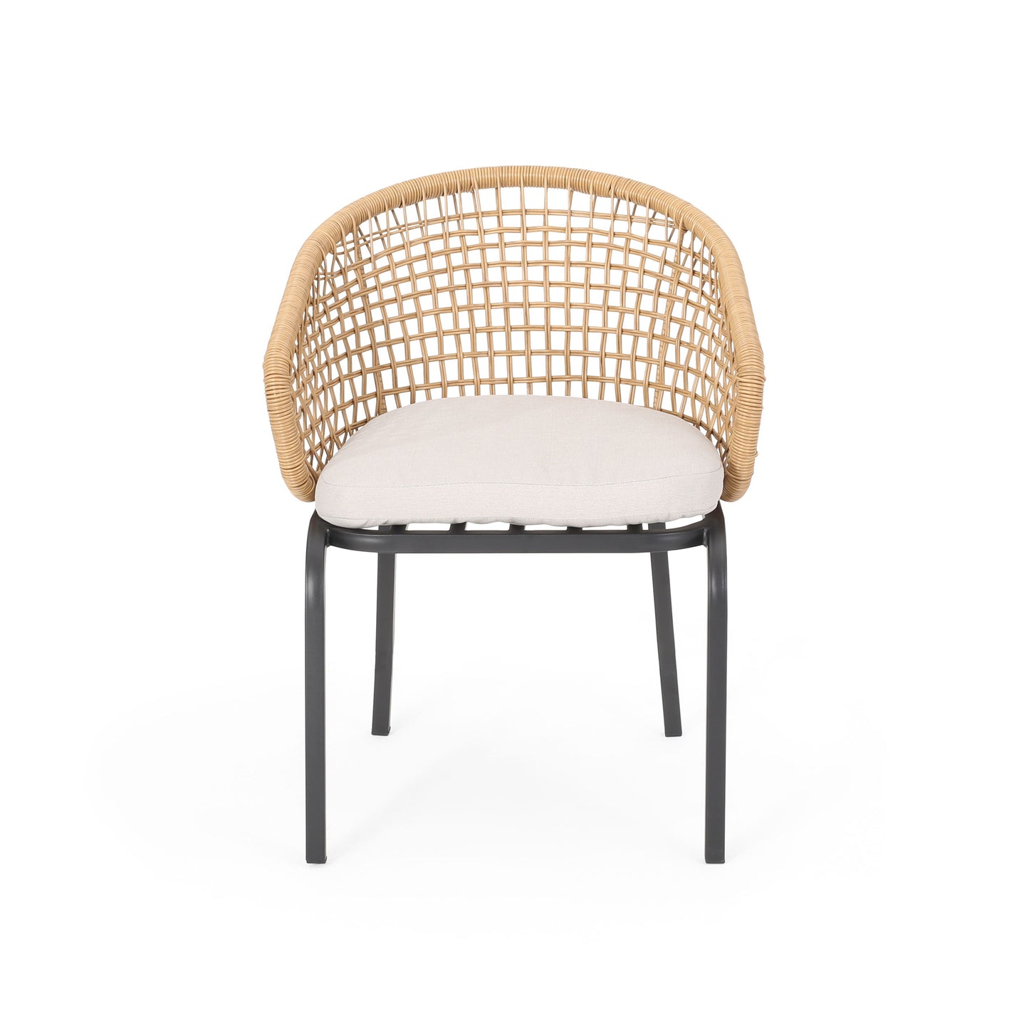 Outdoor Wicker Chair With Powder Coated Iron Legs - Light Brown