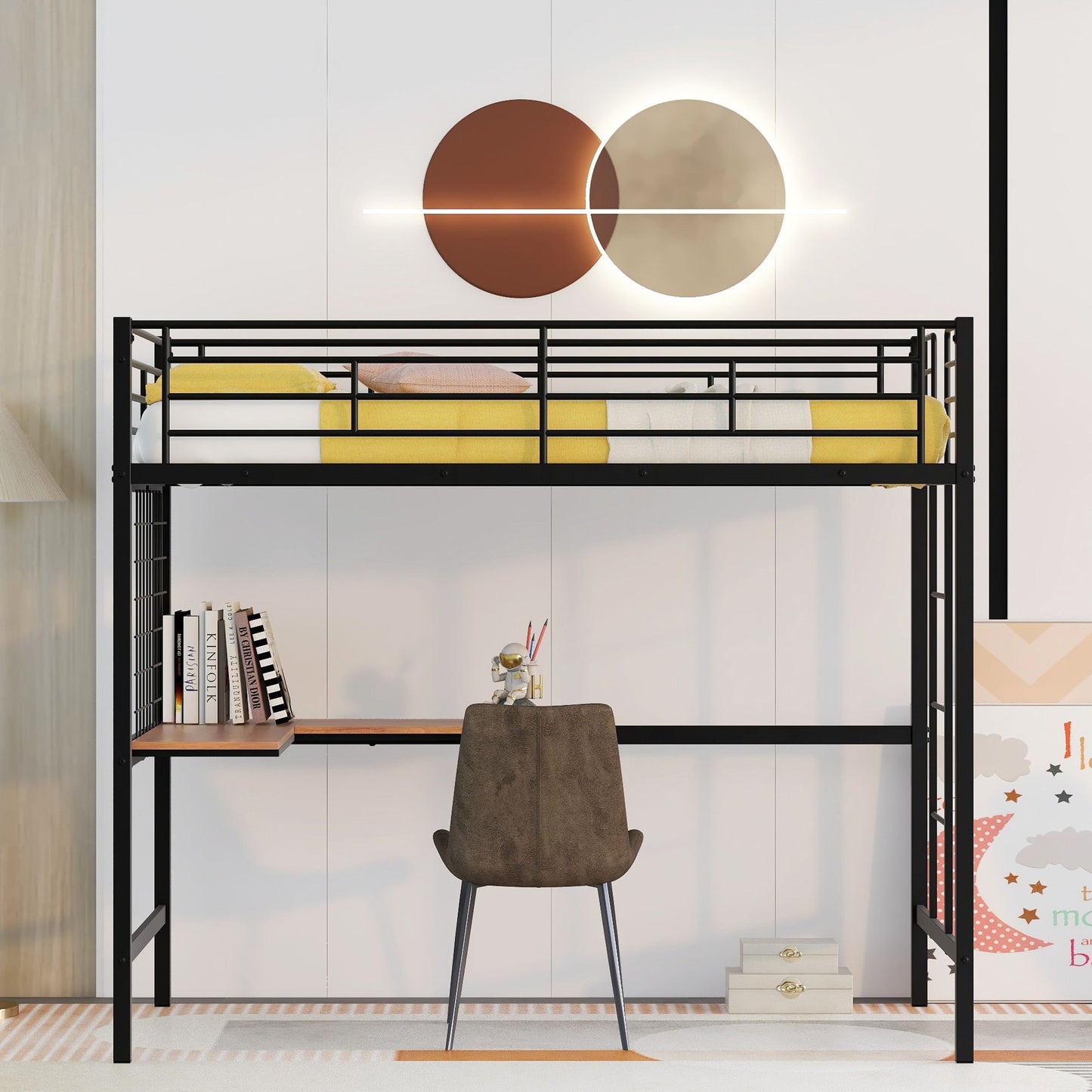 Twin Loft Bed With Desk And Grid - Black