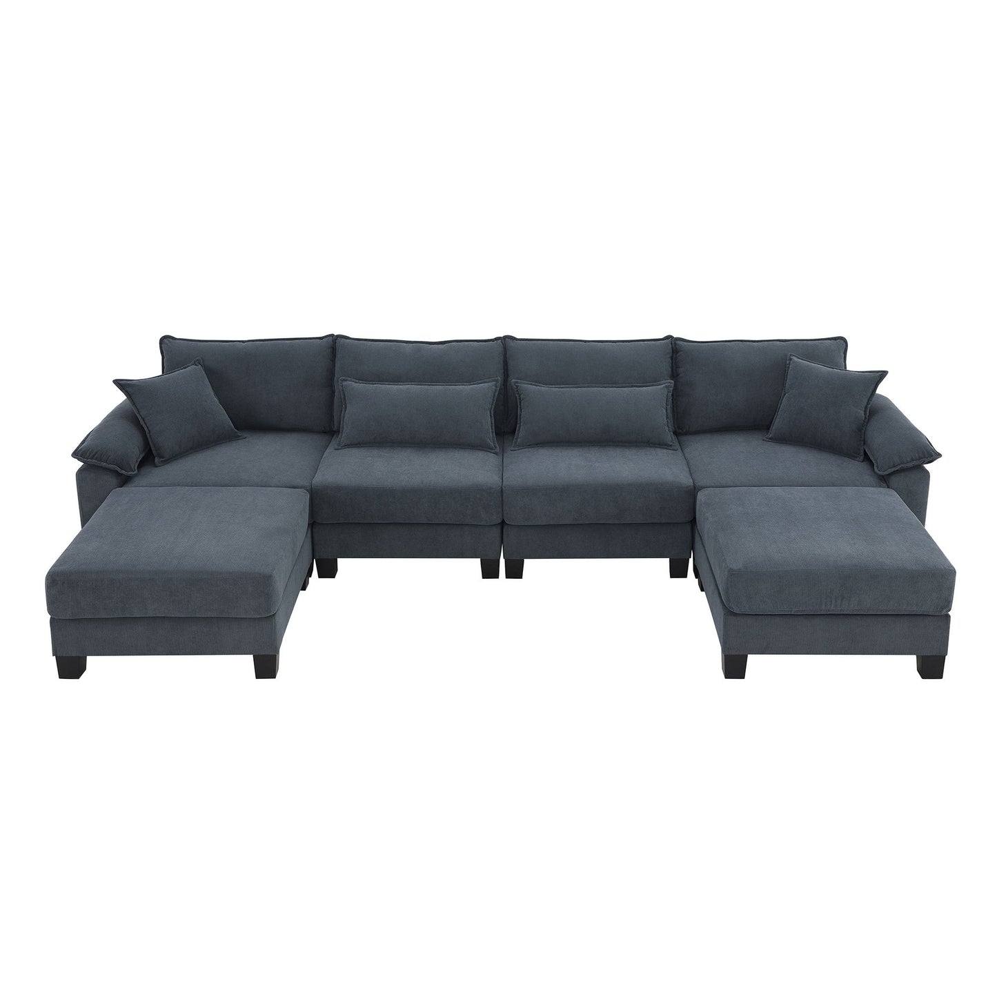 Wide Seat Modular Sectional Bed Sleeper Couch Set With Armrest Pillow 6 Seat, Free Combination Sofa With Ottomans Oversized - Gray