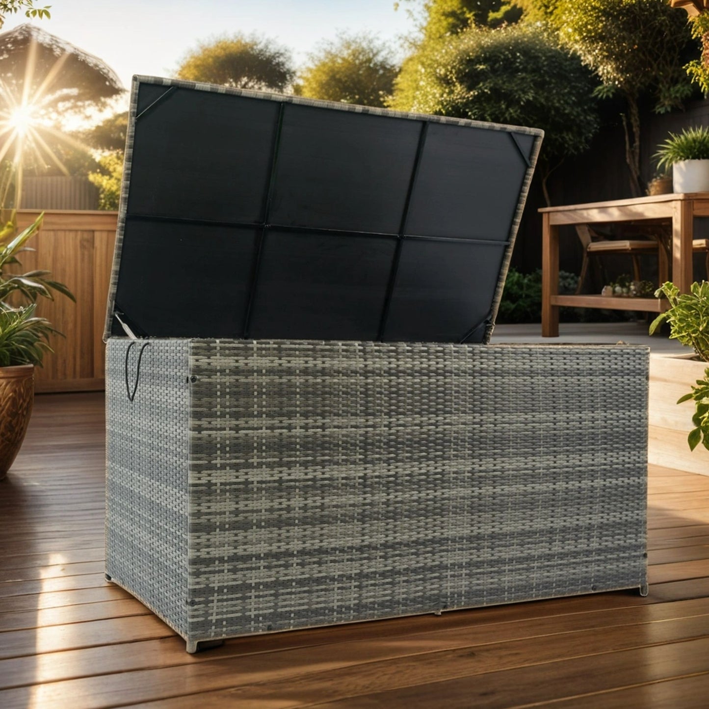 Outdoor Storage Box, 200 Gallon Wicker Patio Deck Boxes With Lid, Outdoor Cushion Storage For Kids Toys, Pillows, Towel - Gray