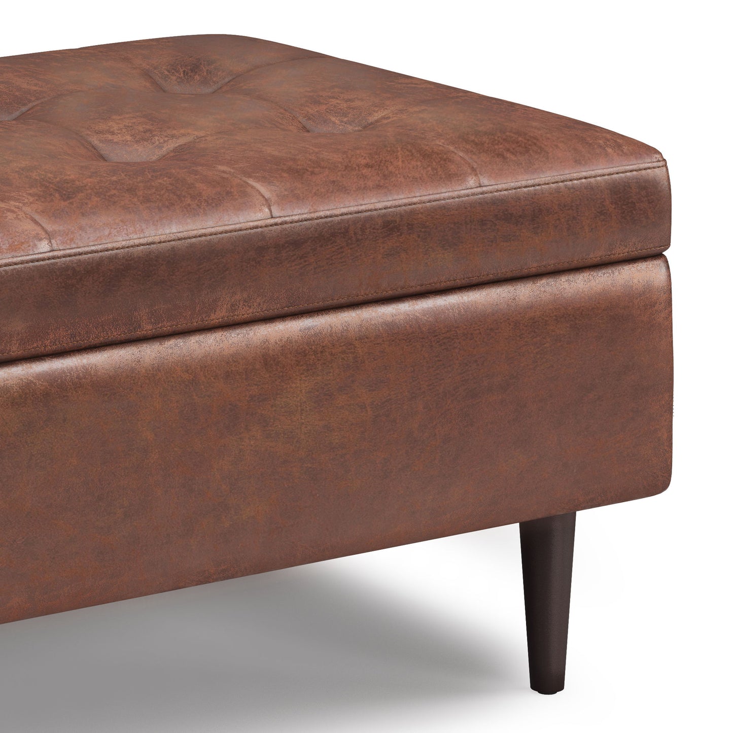 Shay - Mid Century Small Coffee Table Storage Ottoman - Distressed Saddle Brown