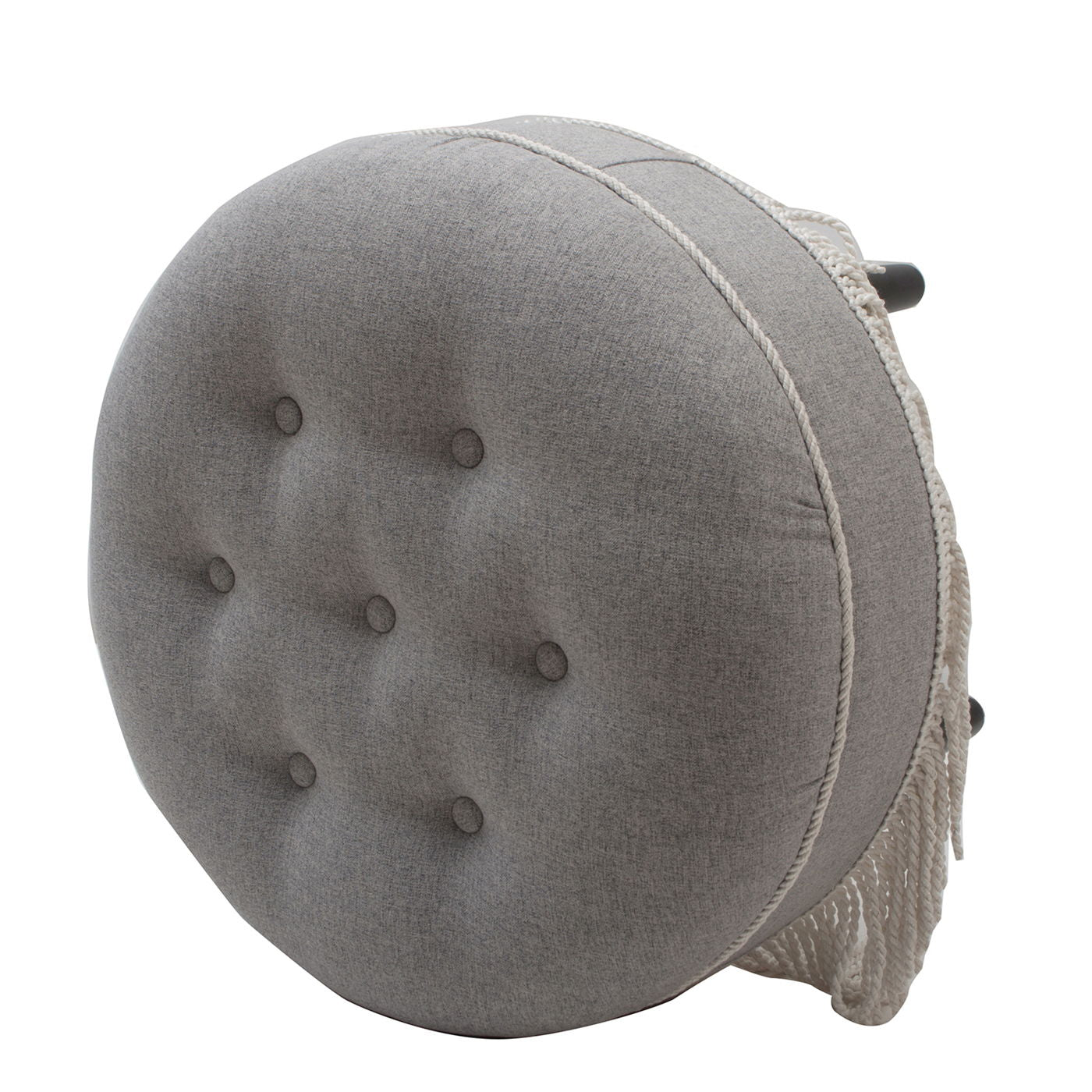 Yolanda - Round Upholstered Accent Ottoman - Light Gray / Ivory