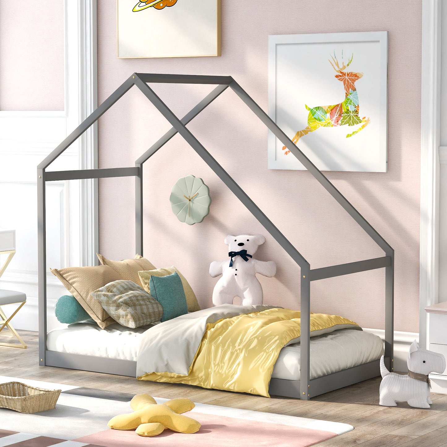 Twin Size Playhouse Style Bed - Gray
