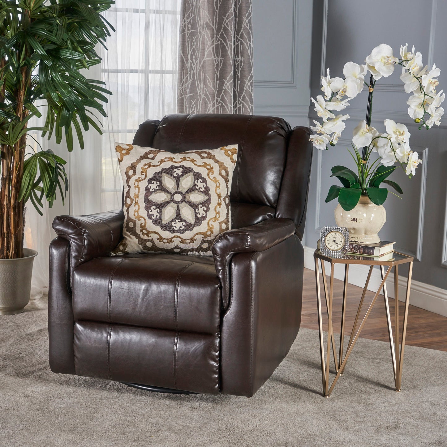 Glider Recliner With Swivel, Manual Reclining Chair - Brown