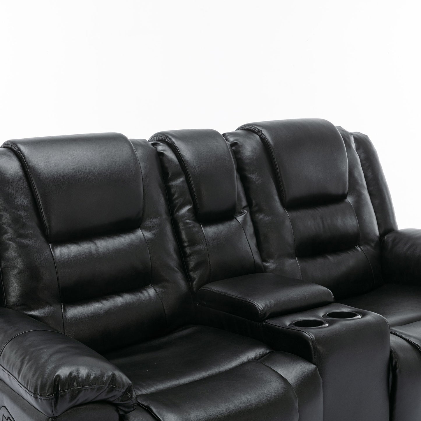 2 Seater Home Theater Recliner Manual Recliner Chair With A Storage Box And Two Cup Holders For Living Room - Black