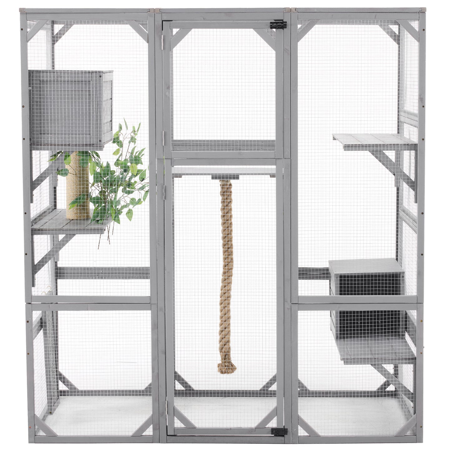 Outdoor Cat House, Diy Cat Enclosure Catio With Double Enter Doors - Light Gray