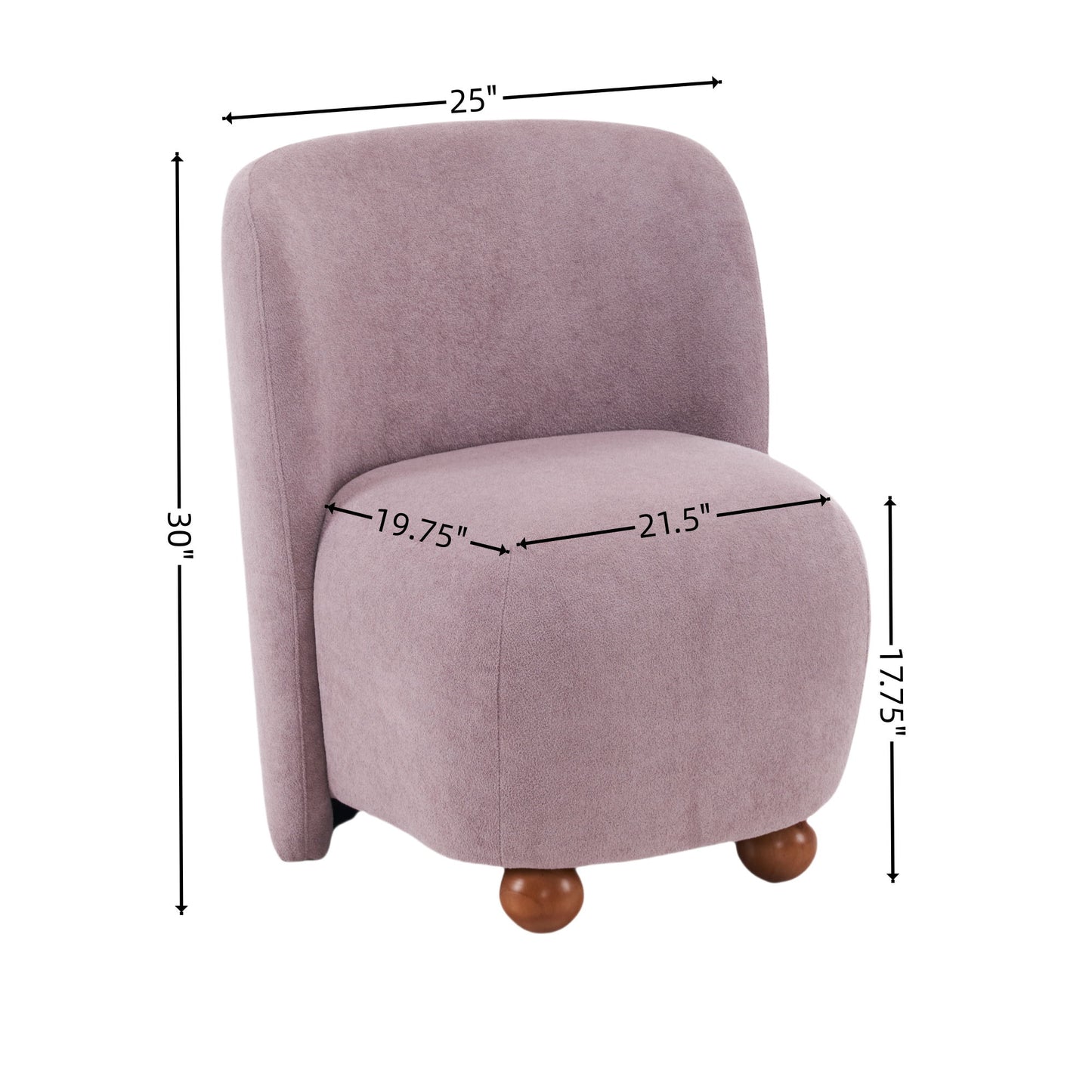 Modern Low Back Accent Chair, Upholstered Armless Living Room Chairs, Round Pine Wood Feet, For Small Living Spaces, Living Room - Purple