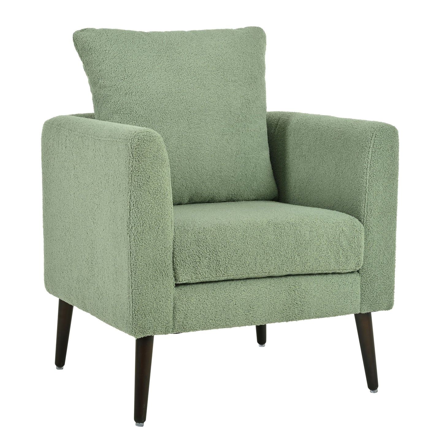 Modern Accent Chair, Upholstered Armchair For Living Room, Mid Century Fabric Lounge Chair With Pillow, Comfortable Reading Chair With Wood Legs For Living Room, Reception Room - Light Green