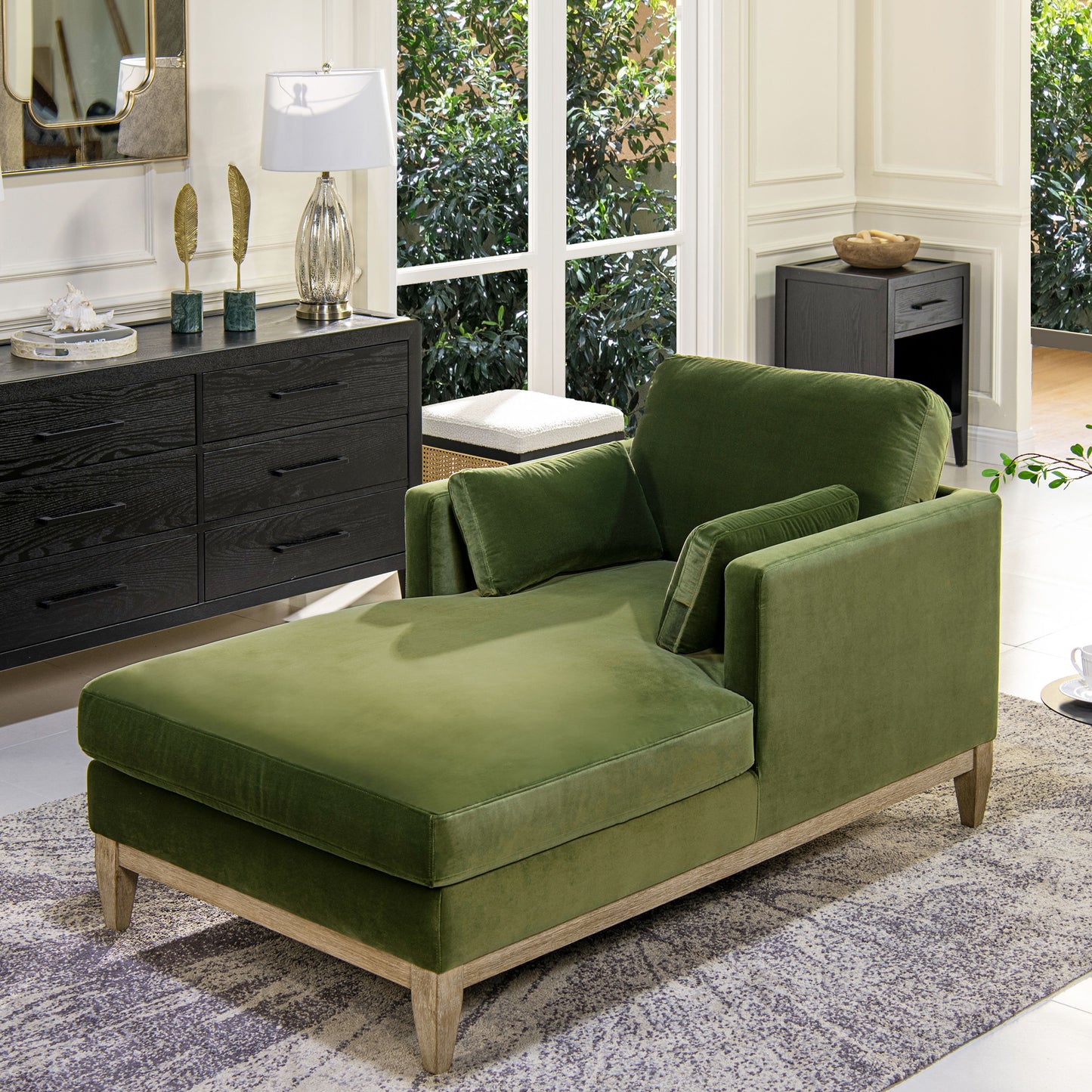 Knox - Modern Farmhouse Chaise Lounge Chair - Olive Green