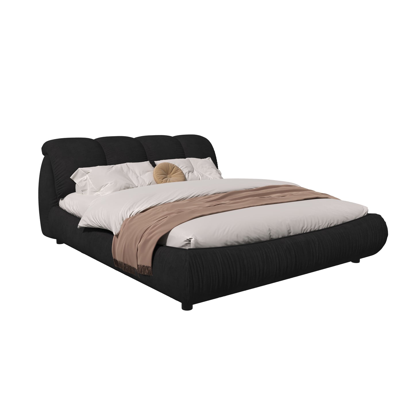 Queen Size Luxury Upholstered Platform Bed With Oversized Padded Backrest And Solid Wood Frame, Suitable For Multiple Heights Of Mattresses - Black