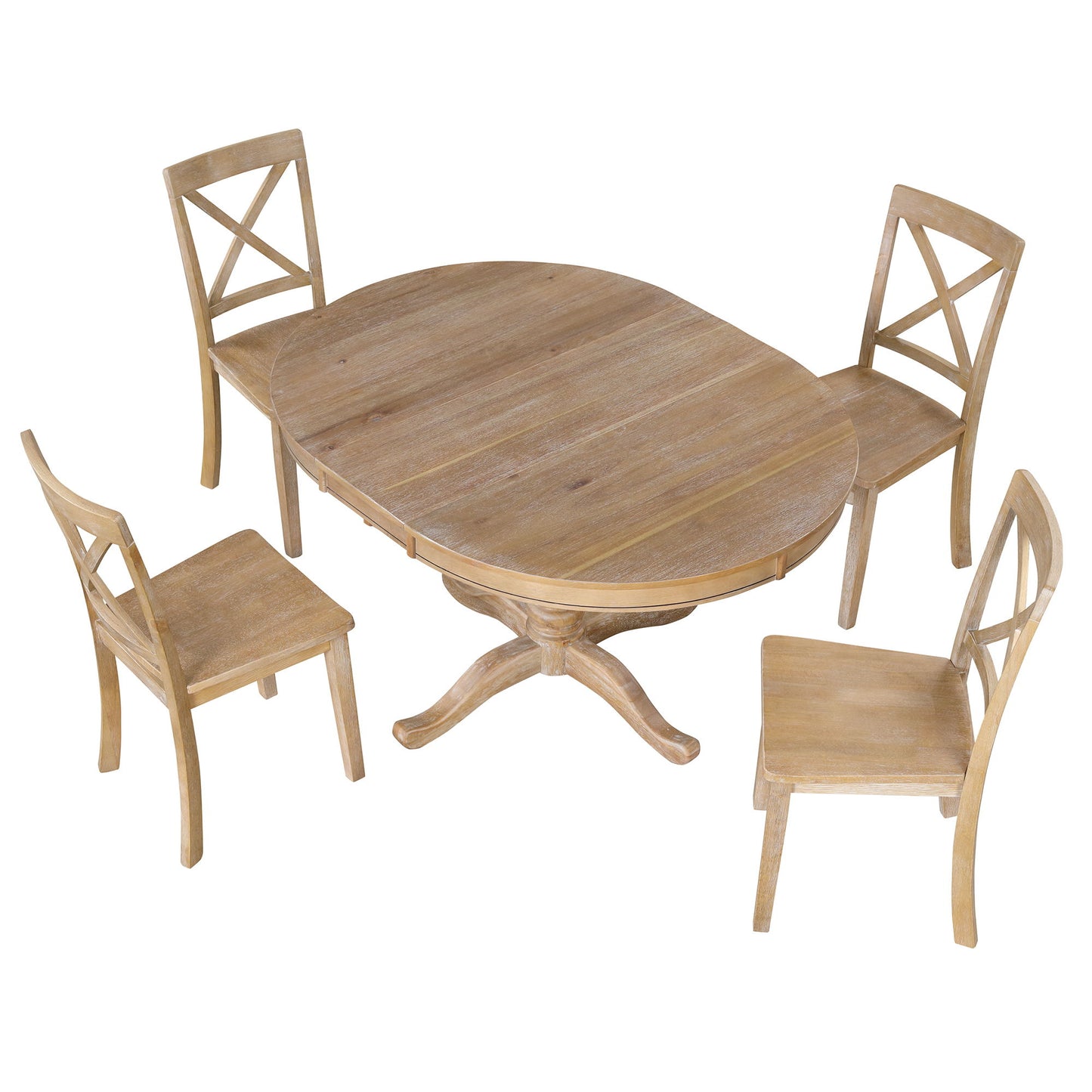 Modern Dining Table Set For 4, Round Table And 4 Kitchen Room Chairs, 5 Piece Kitchen Table Set For Dining Room, Dinette, Breakfast Nook - Natural Wood Wash