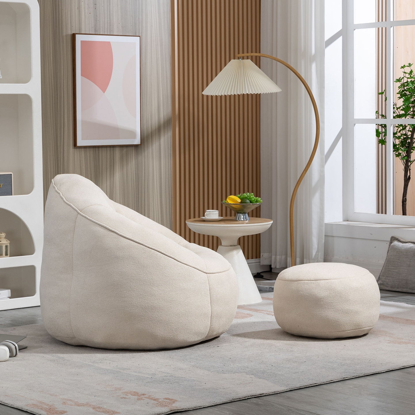Bedding Bean Bag Sofa Chair High Pressure Foam Bean Bag Chair Adult Material With Padded Foam Padding Compressed Bean Bag With Footrest - Beige