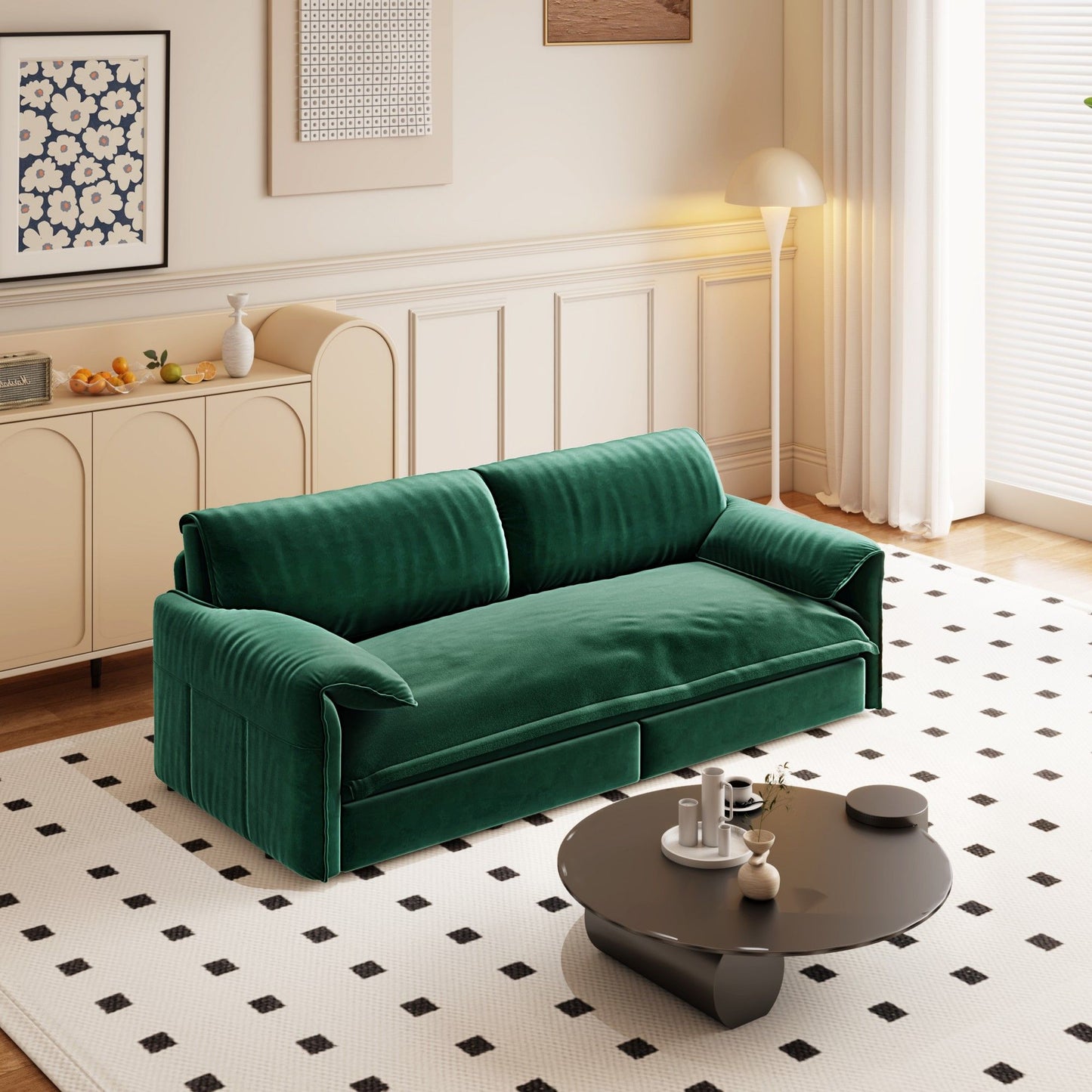 Queen Pull Out Sofa Bed, 3 In 1 Convertible Sleeper Sofa With Side Storage Multifunctional Velvet Loveseat Bed For Living Room - Green