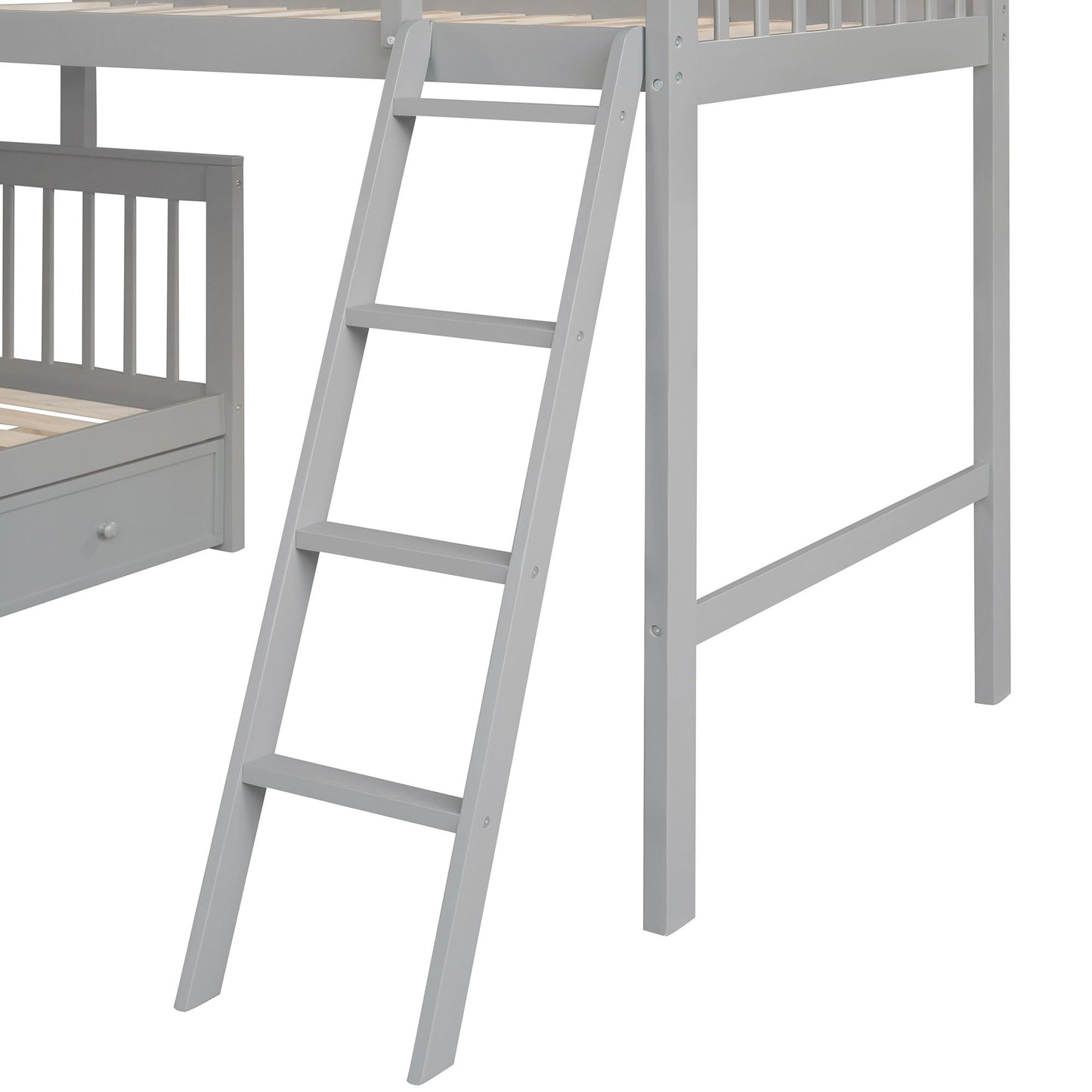 Twin Over Full L Shaped Bunk Bed & 3 Drawers, Ladder And Staircase - Gray