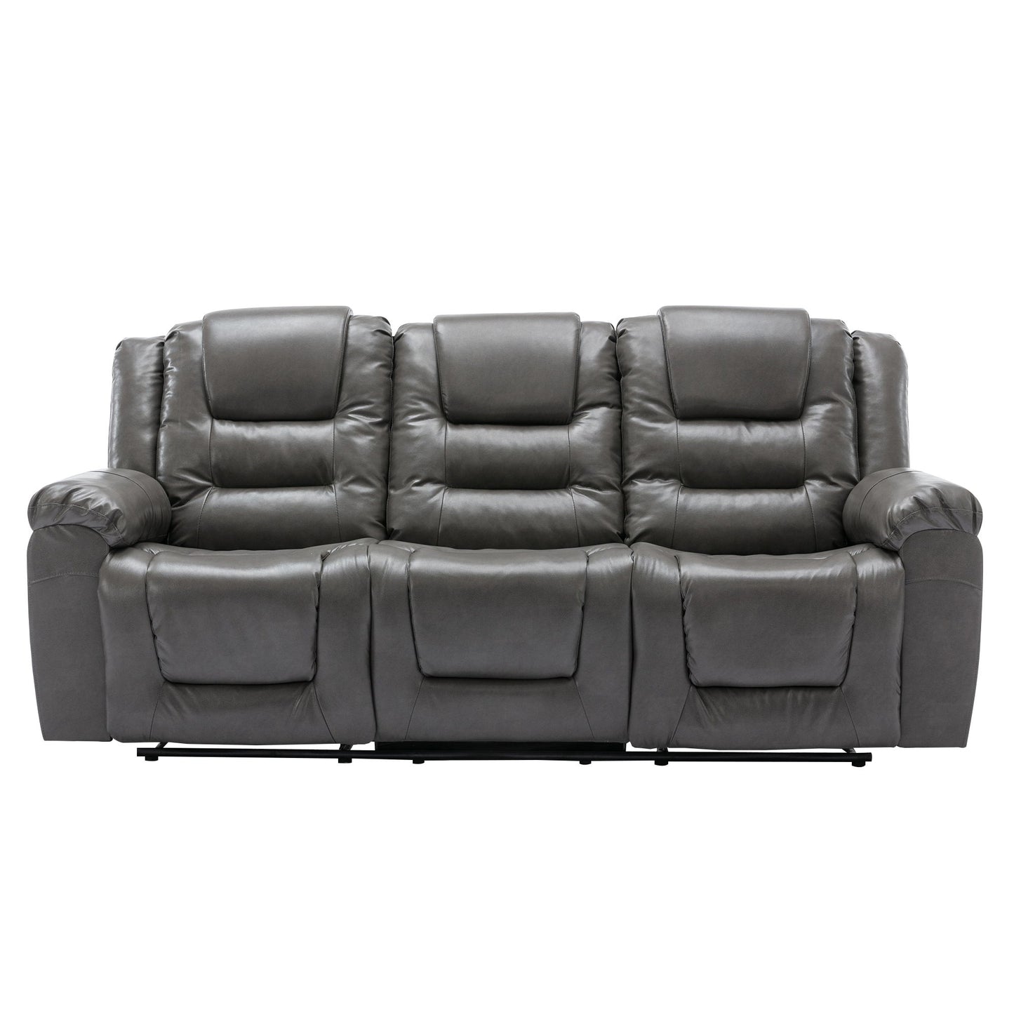3 Seater Home Theater Recliner Manual Recliner Chair With Two Built-In Cup Holders For Living Room - Gray