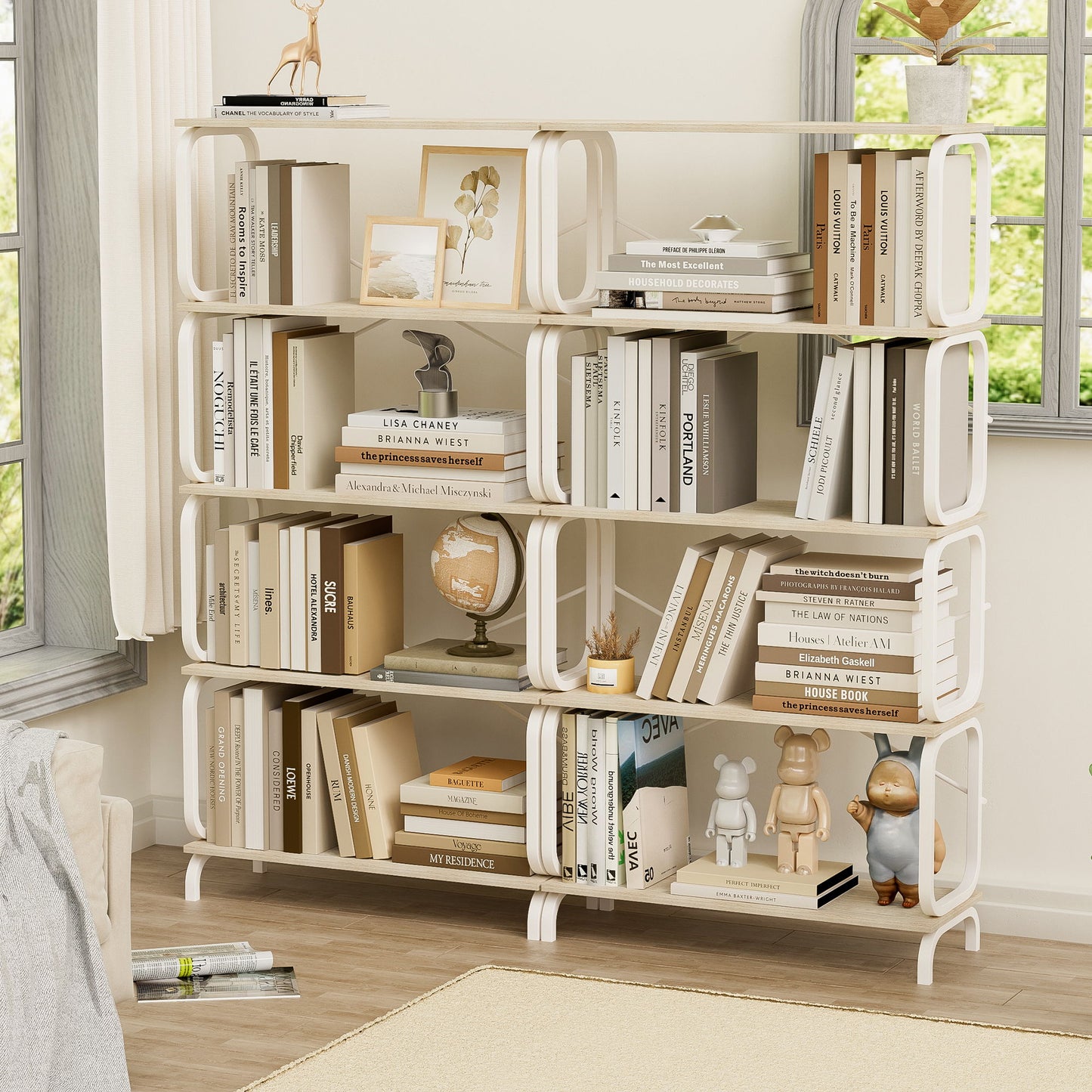 Vintage Industrial Style 5 Tier Large Bookshelf - White