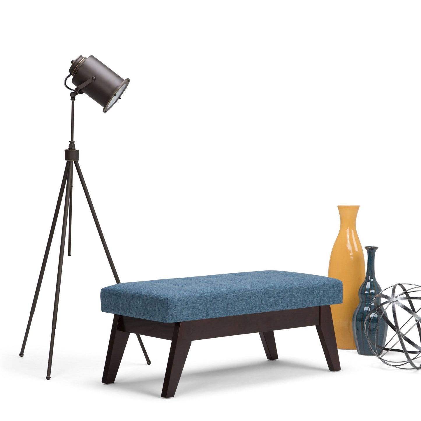 Draper - Mid Century Tufted Ottoman Bench - Denim Blue
