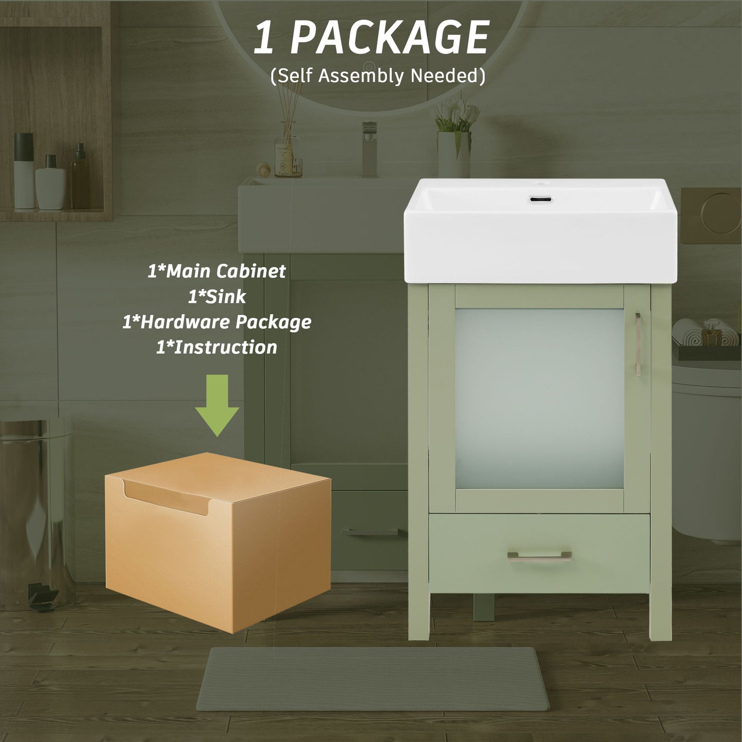 Bathroom Vanity With Ceramic Sink And Ample Storage, Ideal For Small Bathrooms - Green