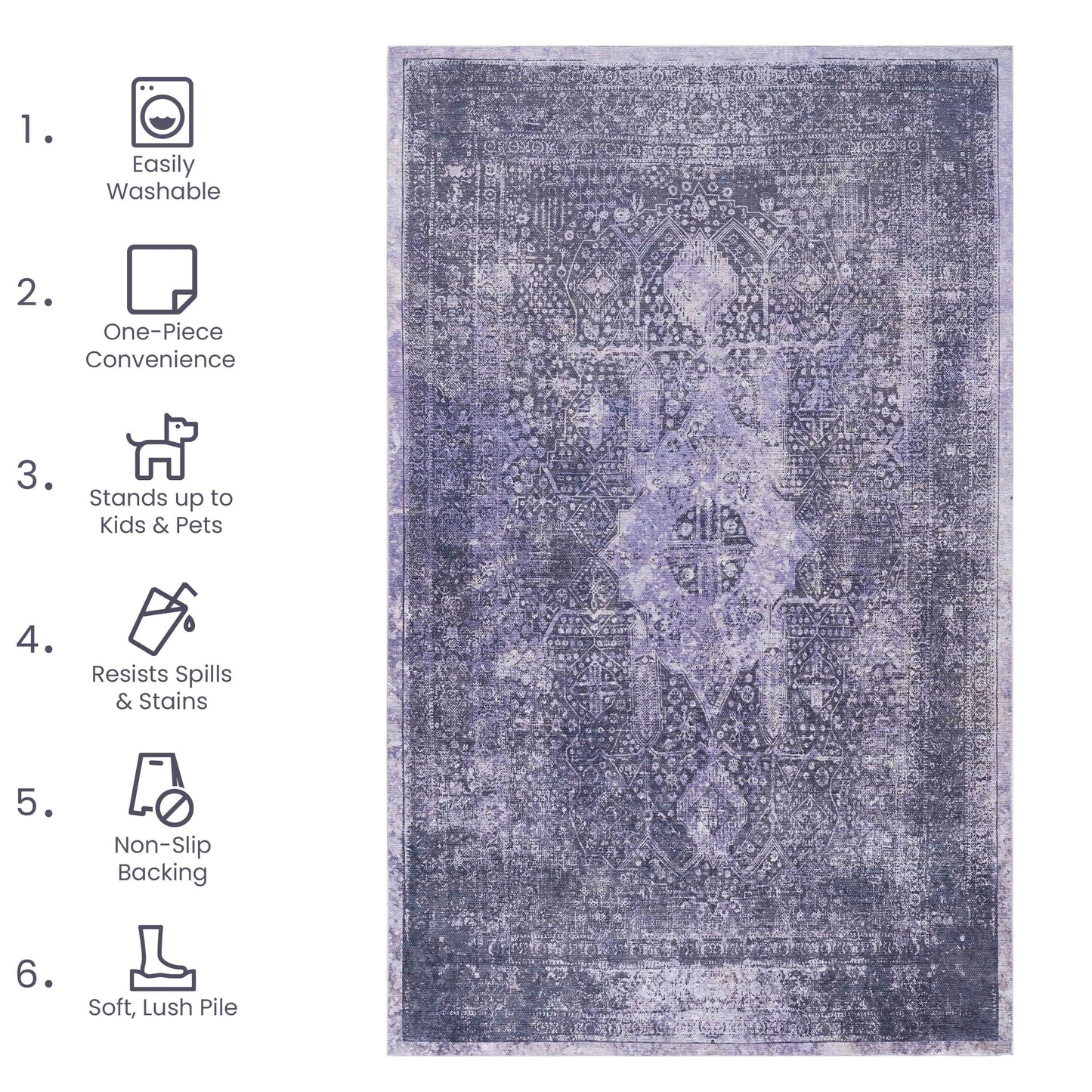 Maval - 4' X 6' Area Rug Washable - Anthracite