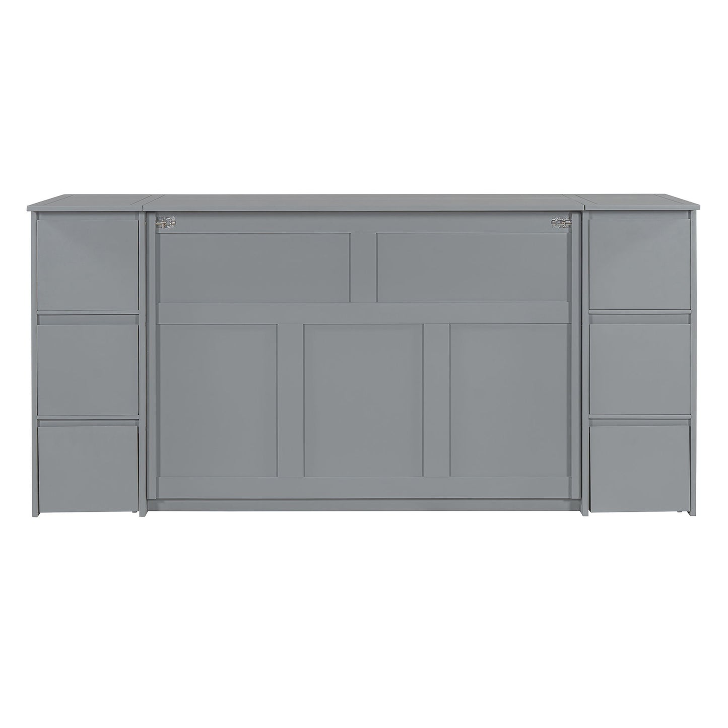 Full Size Murphy Bed With Drawers, Cabinets, And USB Ports - Gray