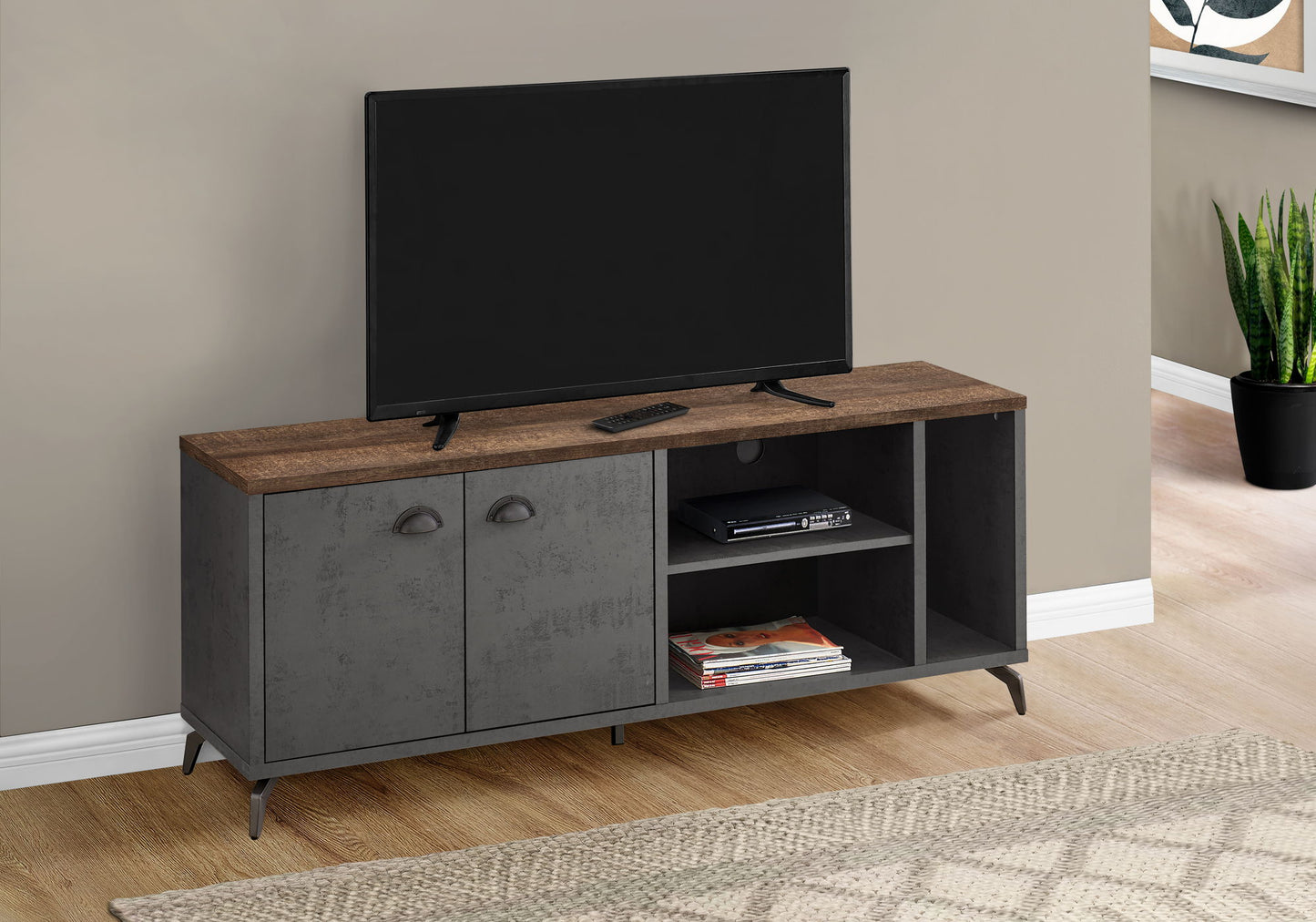 TV Stand, Console, Media Entertainment Center, Storage Cabinet, Contemporary And Modern - Gray