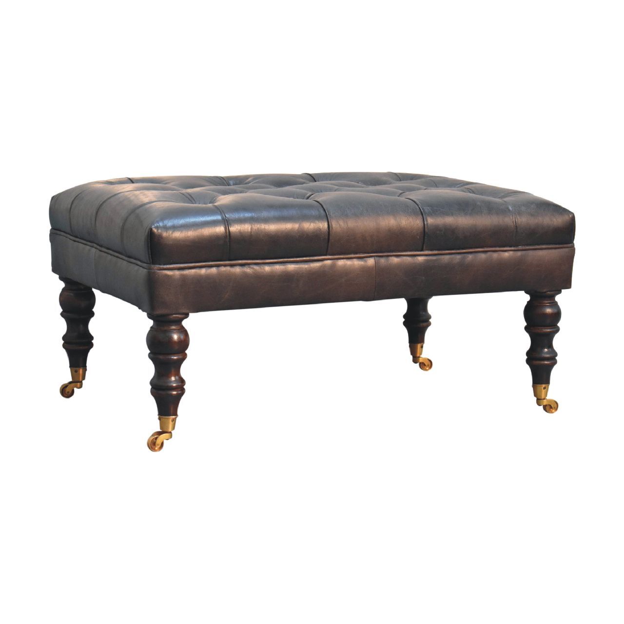 Buffalo - Leather Ottoman With Castor Legs - Black
