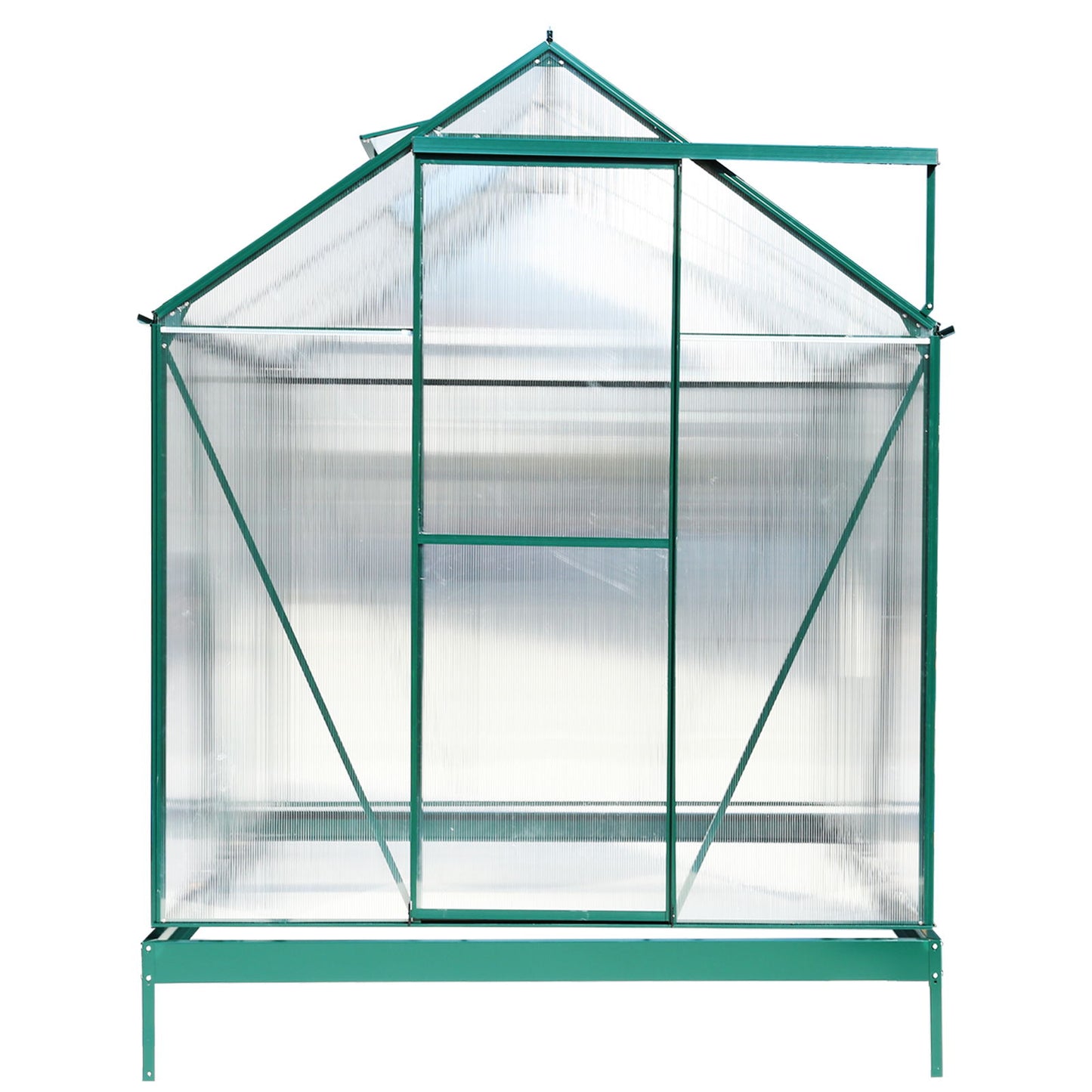 6.3'x6.2'x7' Polycarbonate Greenhouse, Heavy Duty Outdoor Aluminum Walk-In Green House Kit With Rain Gutter, Vent And Door For Backyard Garden - Green