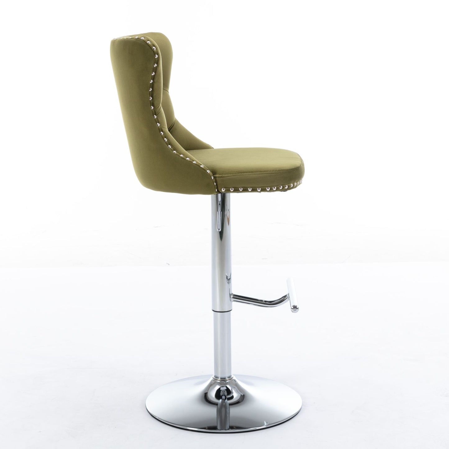 Swivel Velvet Barstools Adjusatble Seat Height From 25-33", Modern Upholstered Chrome Base Bar Stools With Backs Comfortable Tufted For Home Pub And Kitchen Island (Set of 2), 1712Ol - Olive Green