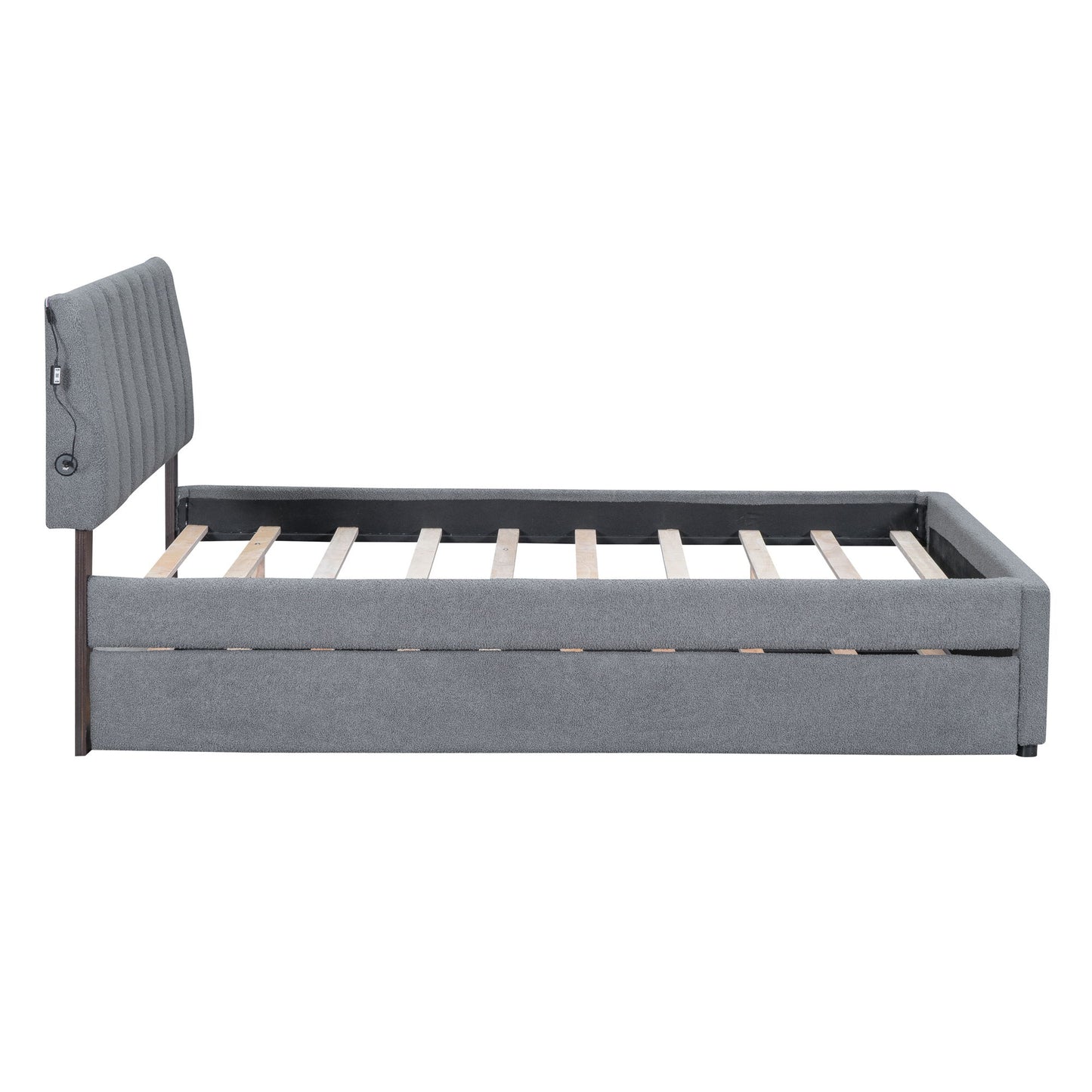 Full Size Upholstered Platform Bed With Twin Size Trundle - Gray